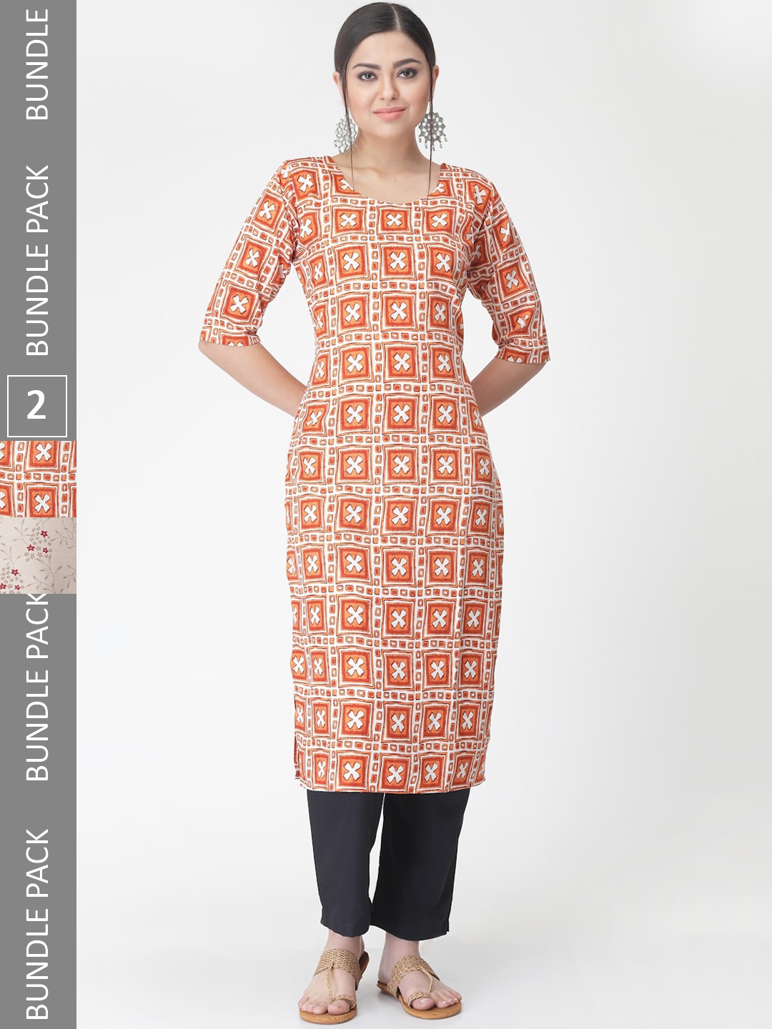 

7Threads A Selection of 2 Printed Regular Straight Kurta With Trousers, Red