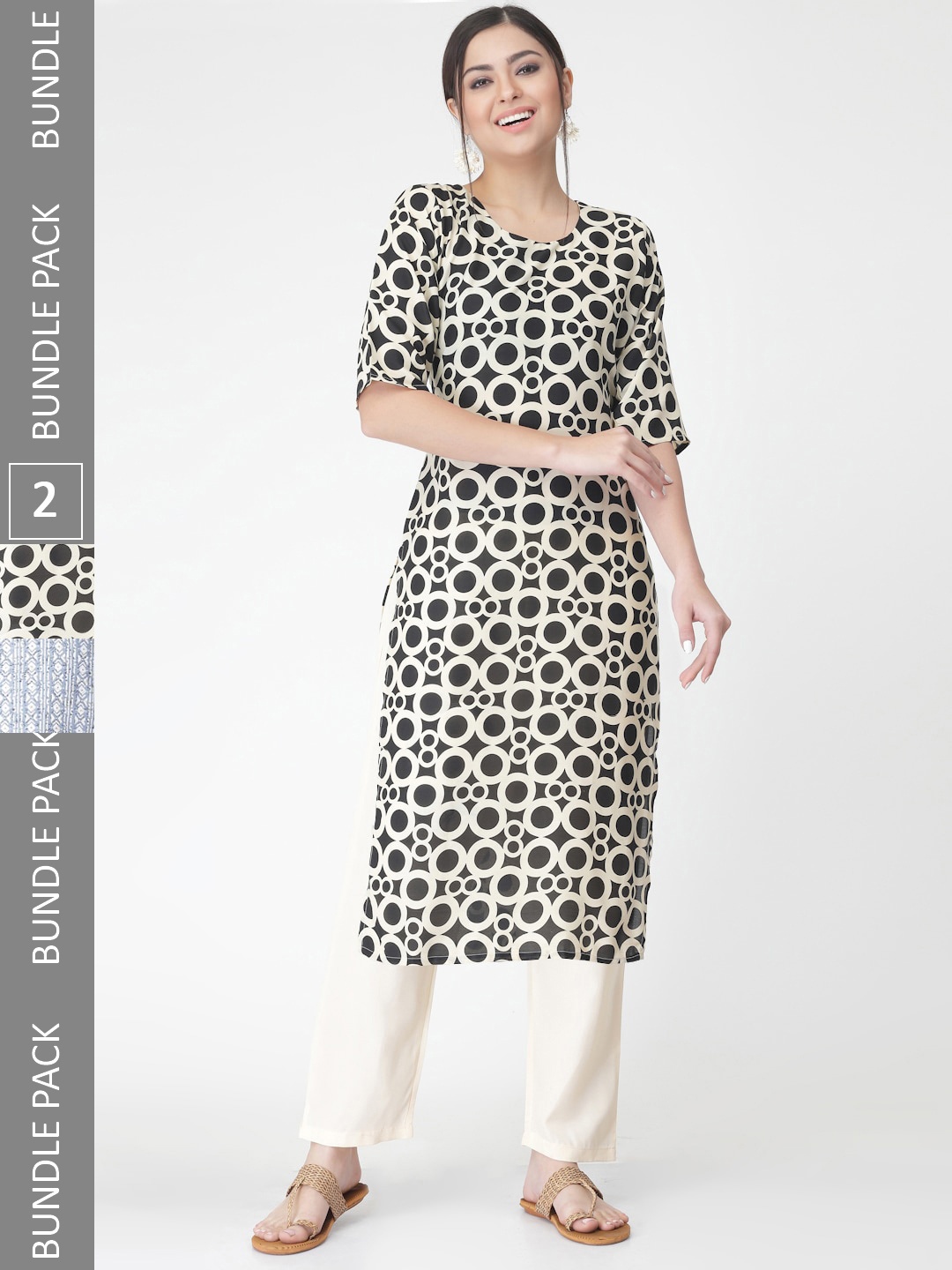 

7Threads A Selection Of 2 Printed Regular Straight Kurta With Trousers, Yellow