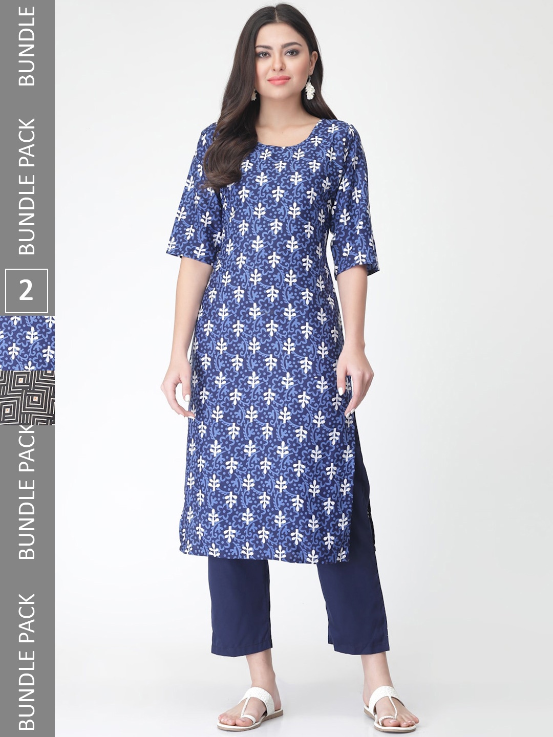 

7Threads Pack Of 2 Printed Kurta with Trousers, Navy blue