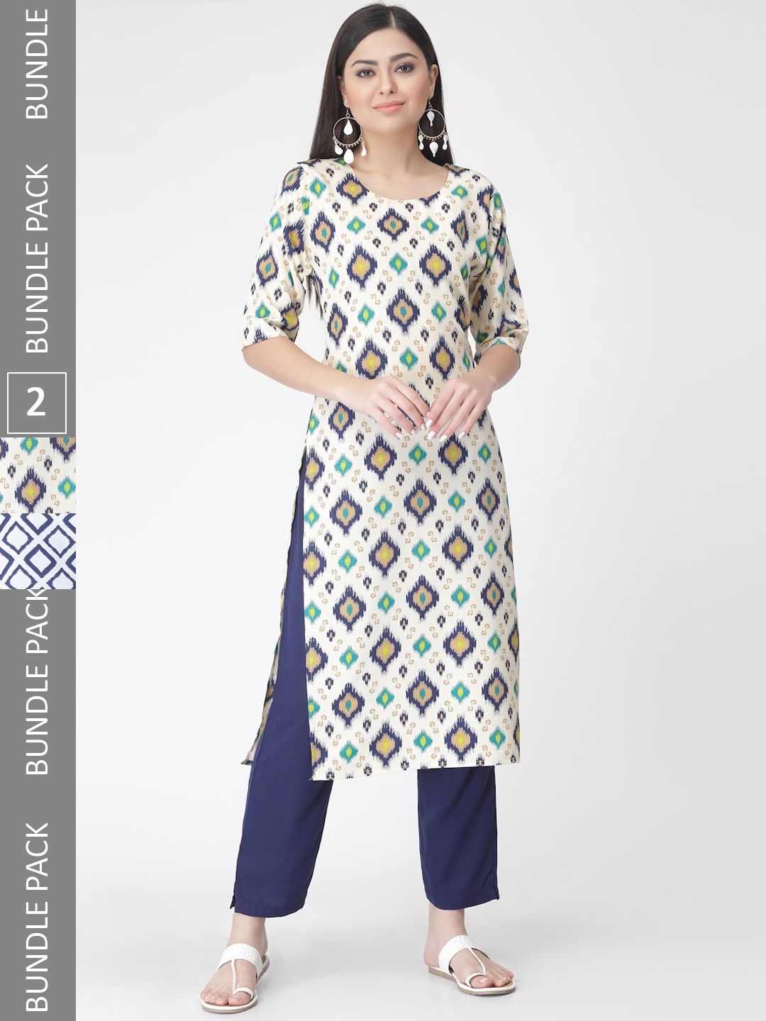 

7Threads A Selection of 2 Printed Regular Straight Kurta With Trousers, Blue