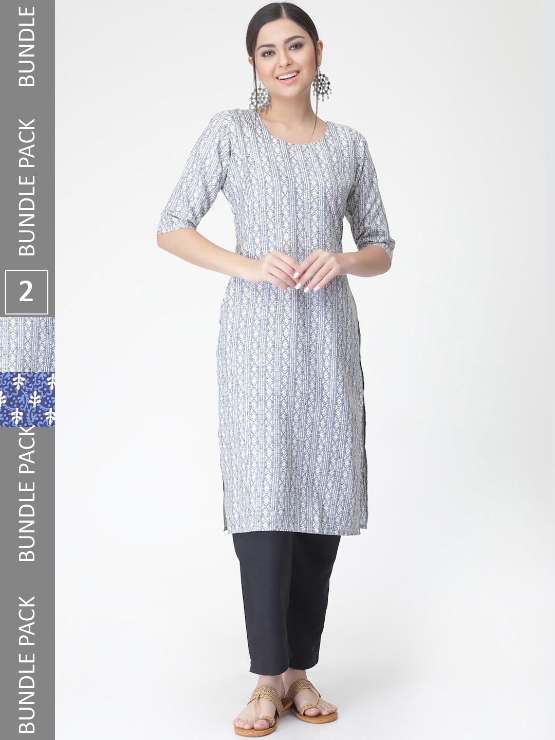 

7Threads Pack Of 2 Printed Kurta with Trousers, Navy blue