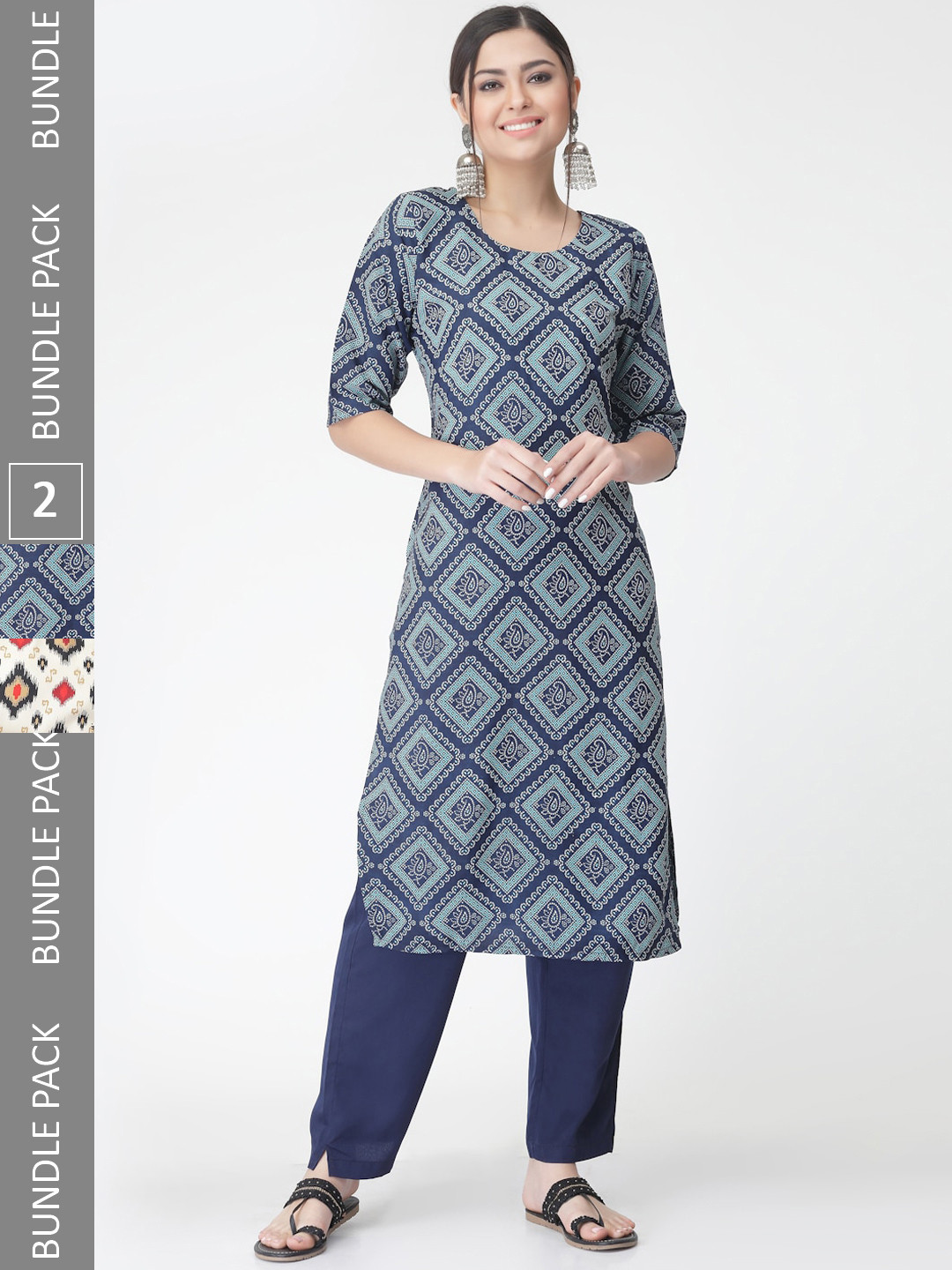 

7Threads Pack of 2 Ethnic Motifs Printed Regular Kurta with Trousers, Blue