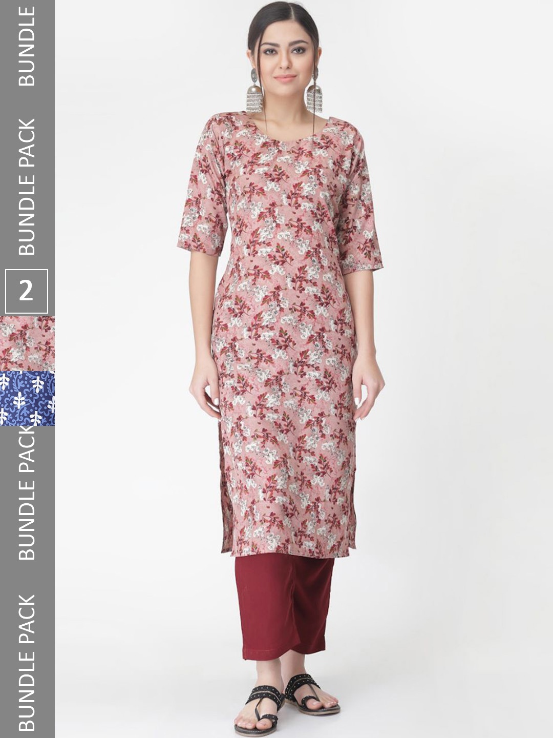 

7Threads A Selection of 2 Printed Regular Straight Kurta With Trousers, Blue