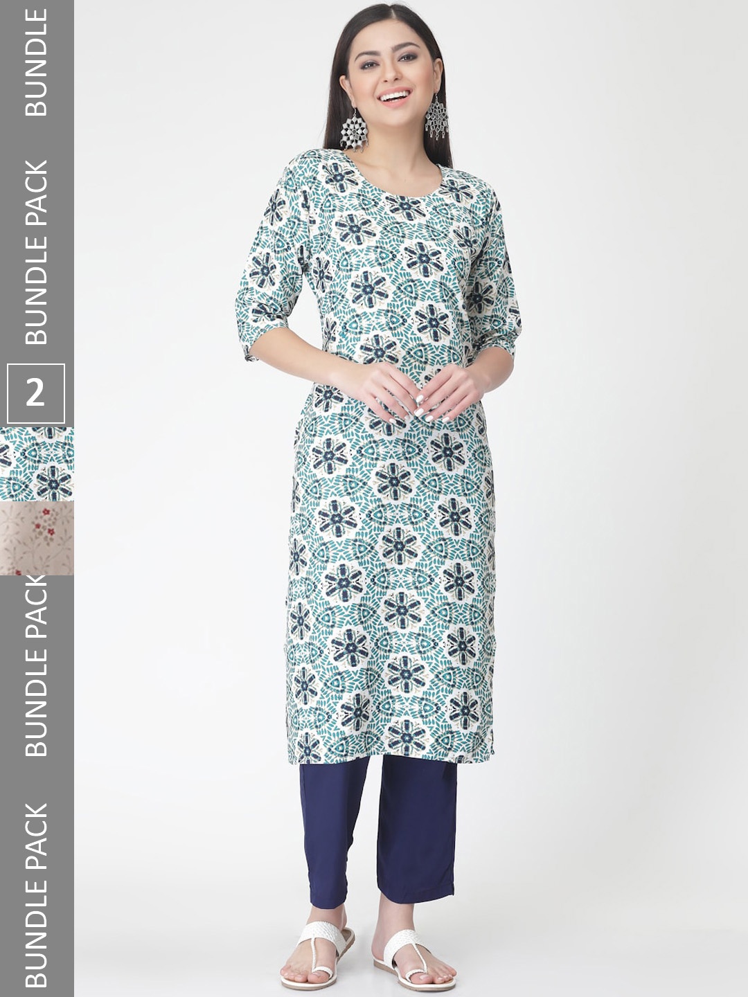

7Threads A Selection of 2 Printed Regular Straight Kurta With Trousers, Beige
