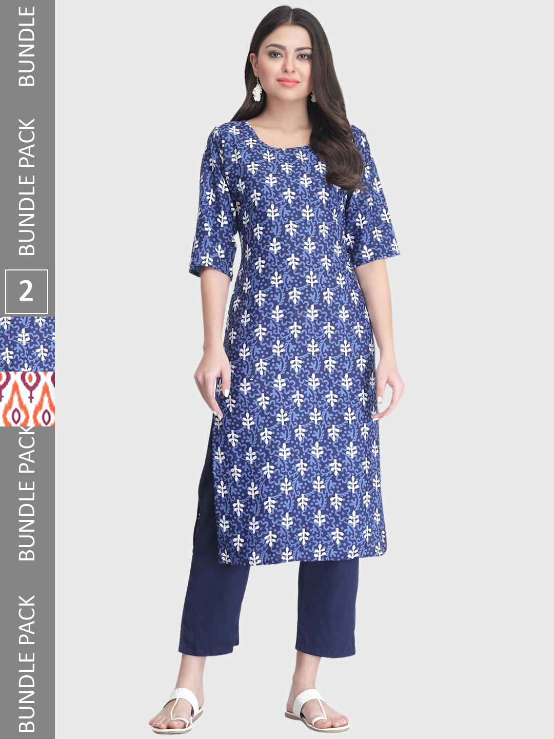 

7Threads A Selection of 2 Printed Regular Straight Kurta With Trousers, Blue