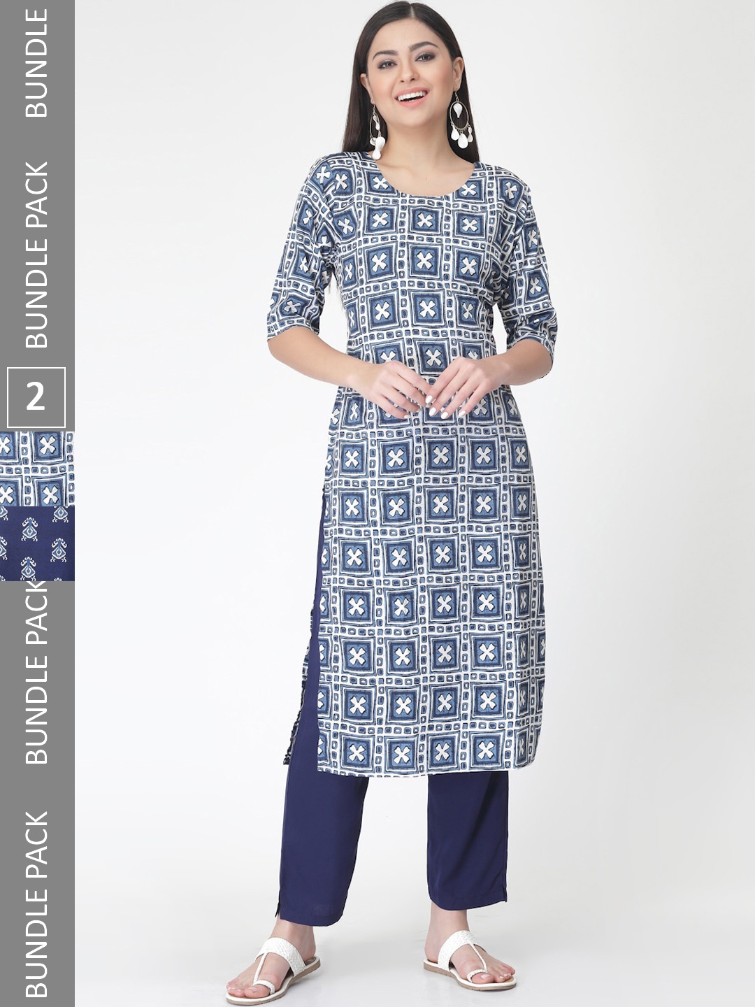 

7Threads Pack Of 2 Printed Kurta with Trousers, Navy blue