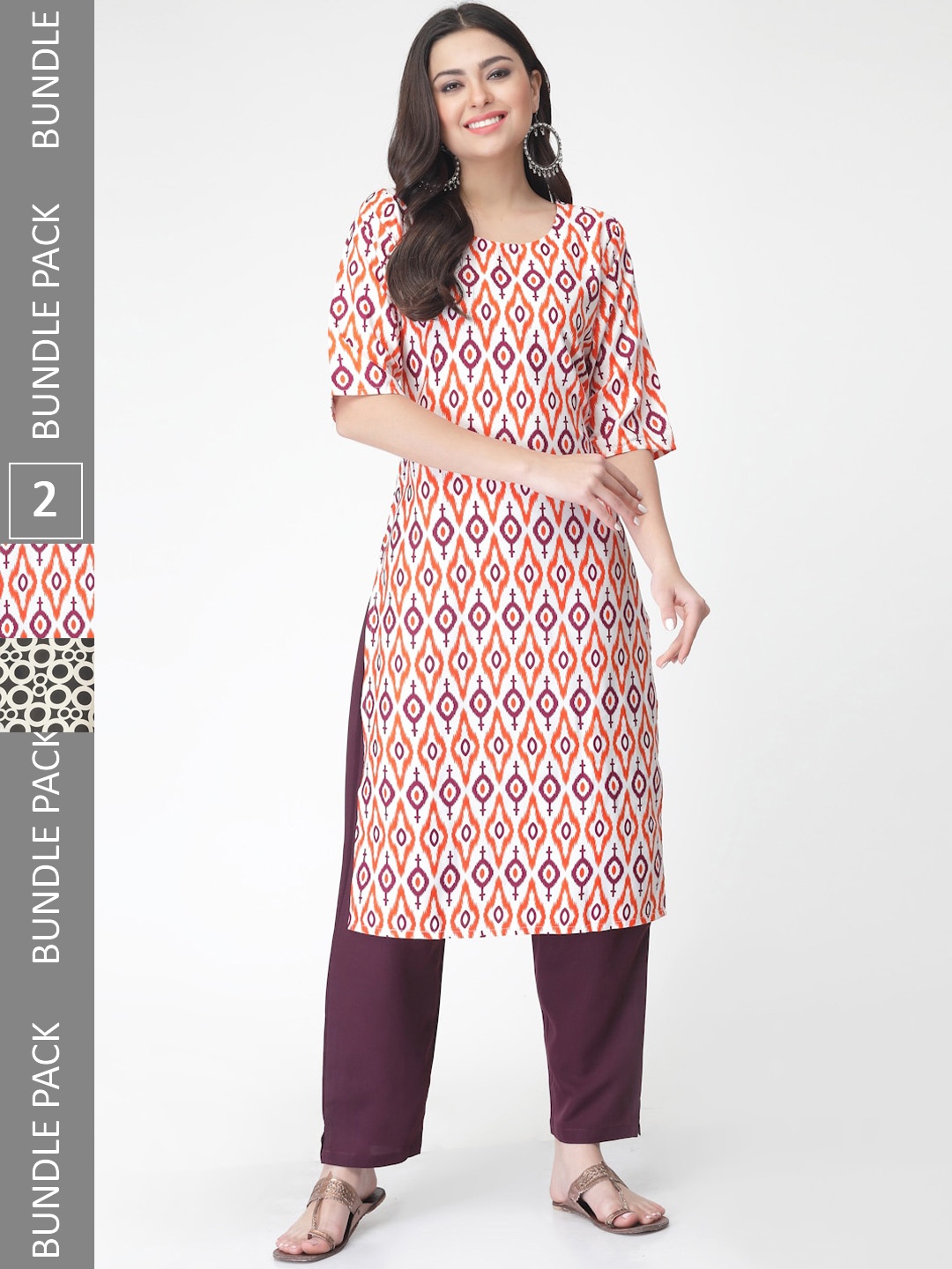 

7Threads A Selection of 2 Printed Regular Straight Kurta With Trousers, Orange