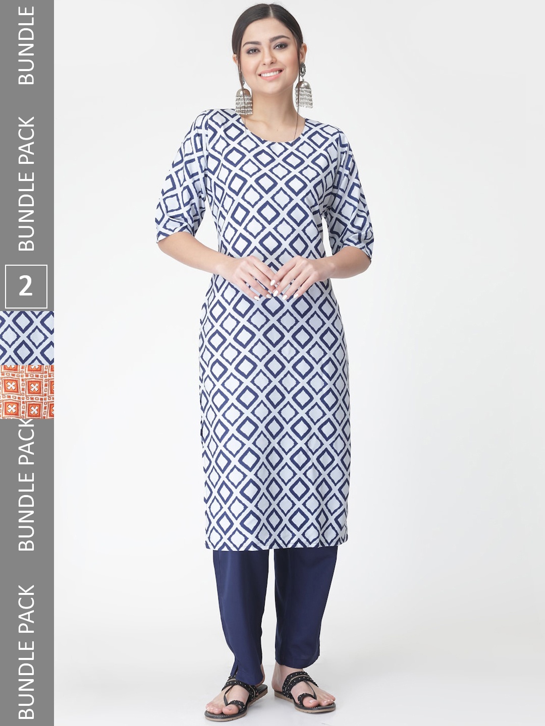 

7Threads A Selection of 2 Printed Regular Straight Kurta With Trousers, Blue
