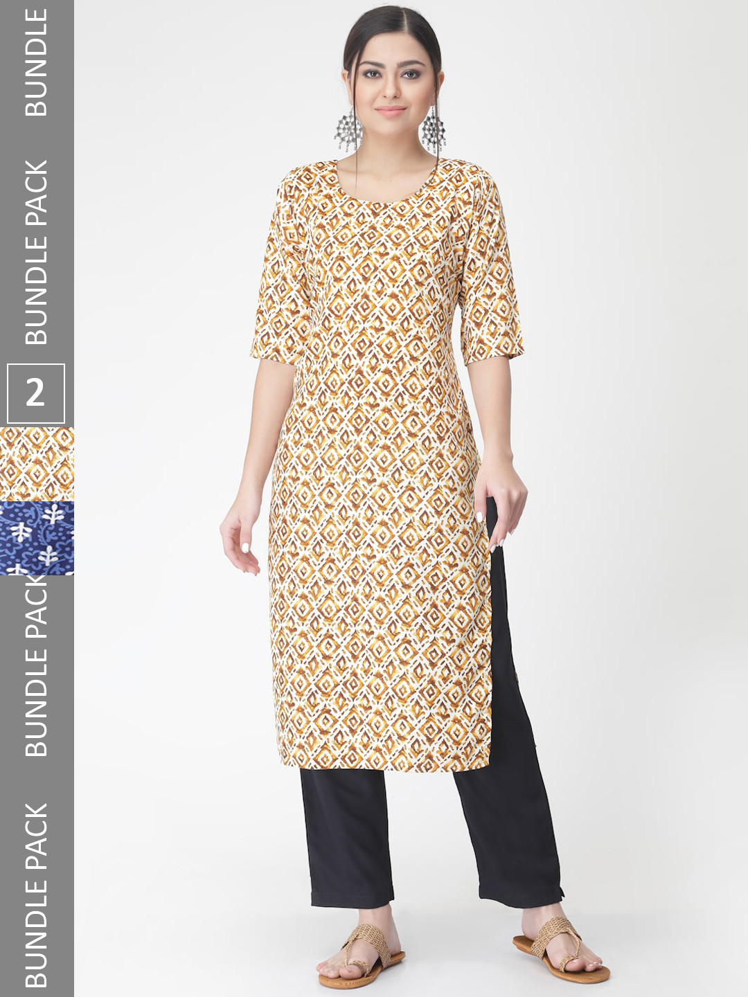 

7Threads Pack Of 2 Ethnic Motif Printed Kurta With Trousers, White