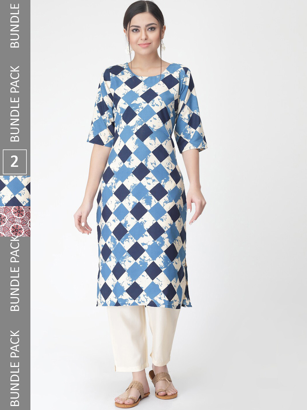 

7Threads Pack Of 2 Printed Kurta with Trousers, Blue