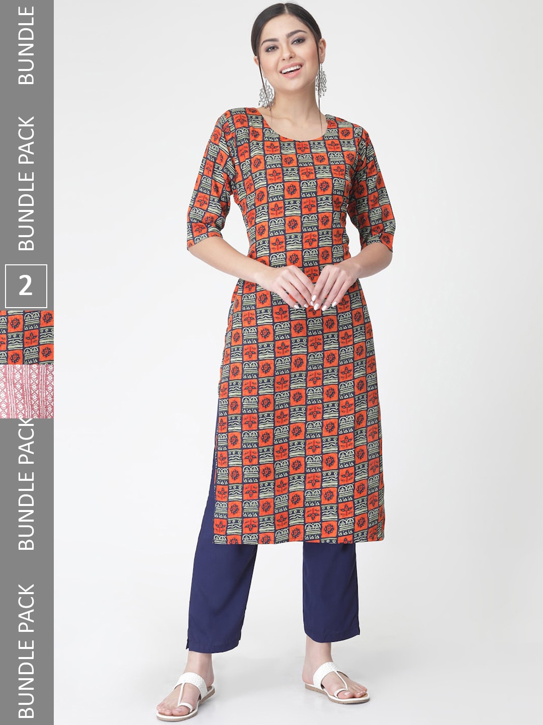 

7Threads A Selection of 2 Printed Regular Straight Kurta With Trousers, Red