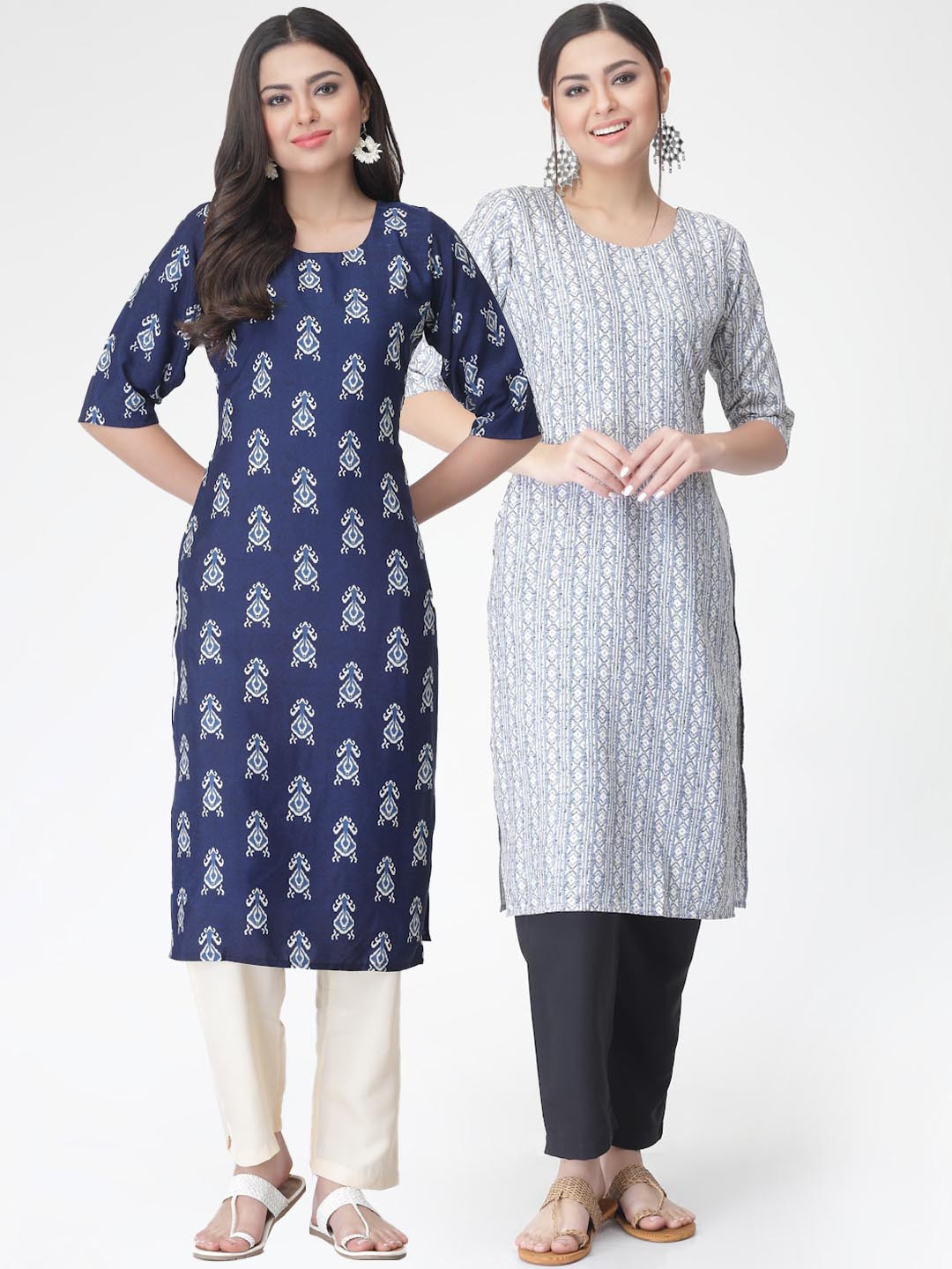 

KALINI A Selection Of 2 Printed Regular Kurta With Trousers, Blue