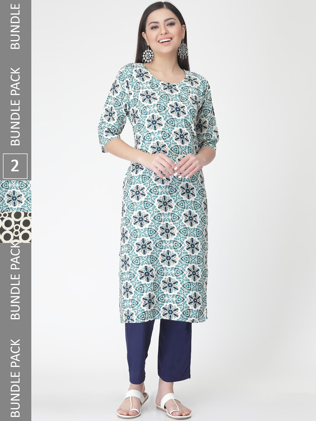 

7Threads Pack Of 2 Printed Straight Kurta with Trousers, Black