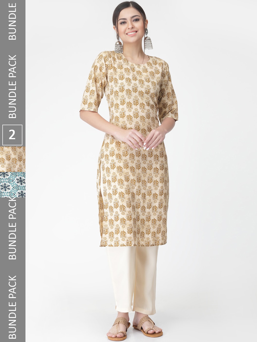 

7Threads Pack Of 2 Ethnic Motif Printed Kurta With Trousers, White