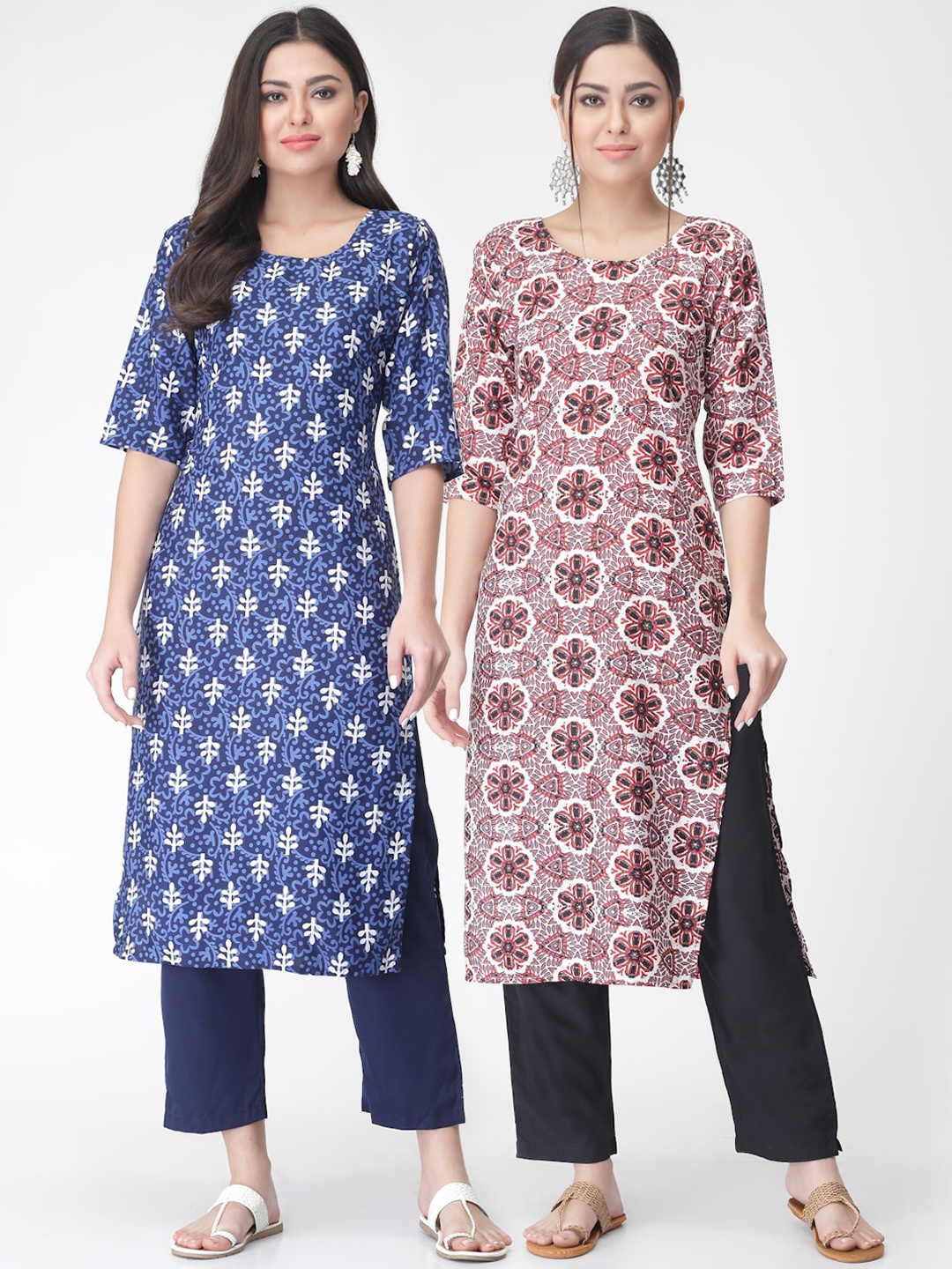 

7Threads Pack of 2 Floral Printed Regular Kurta with Trousers, Blue