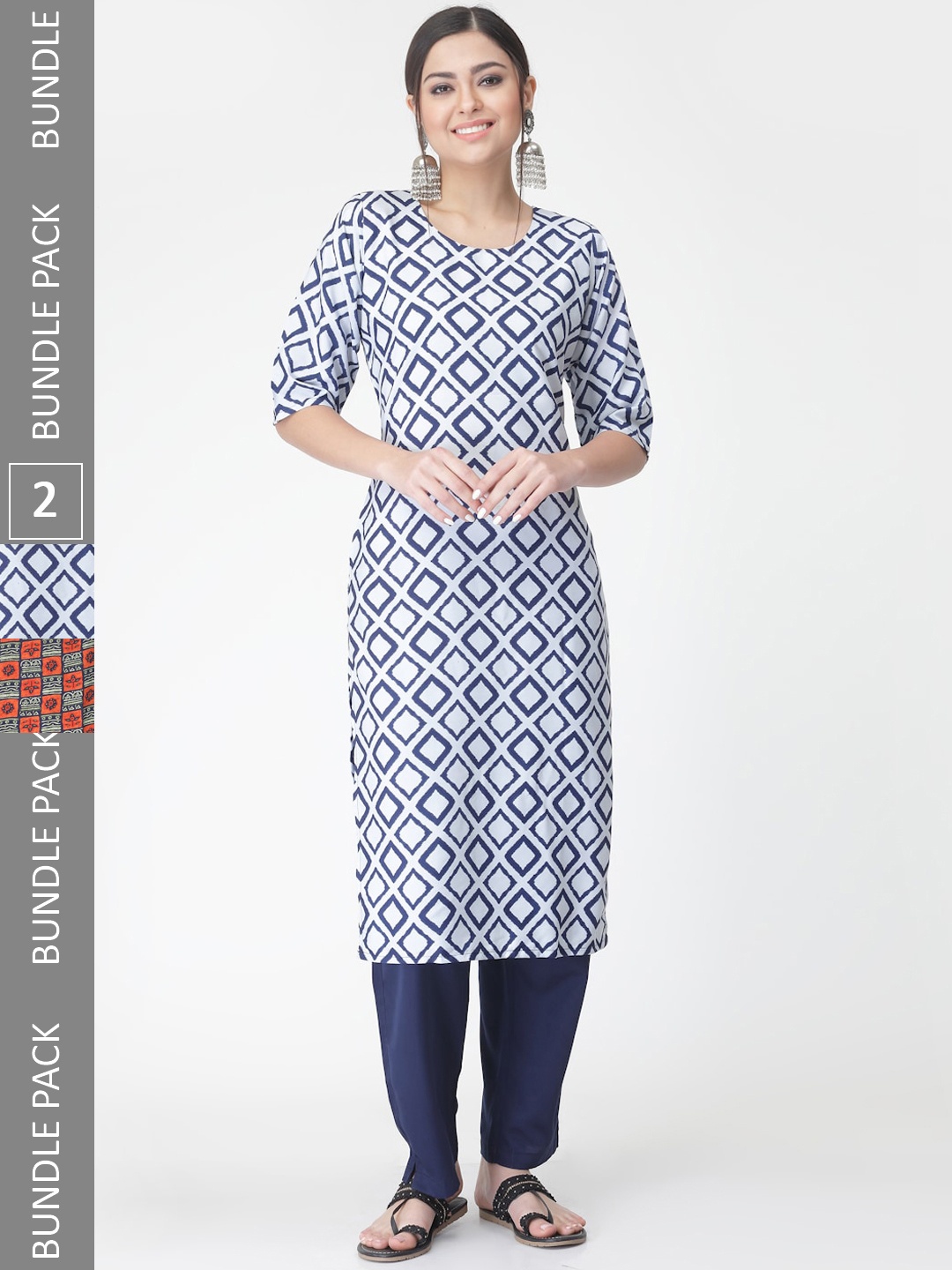 

7Threads Pack Of 2 Printed Straight Kurta with Trousers, White