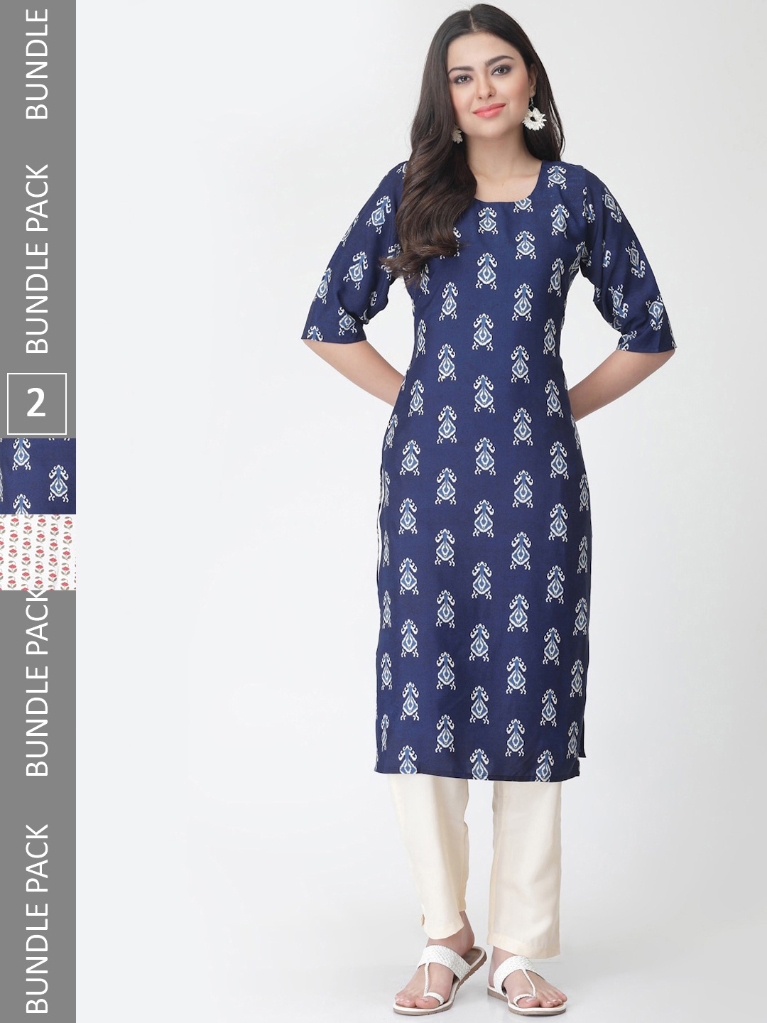 

7Threads A Selection of 2 Printed Regular Straight Kurta With Trousers, Beige