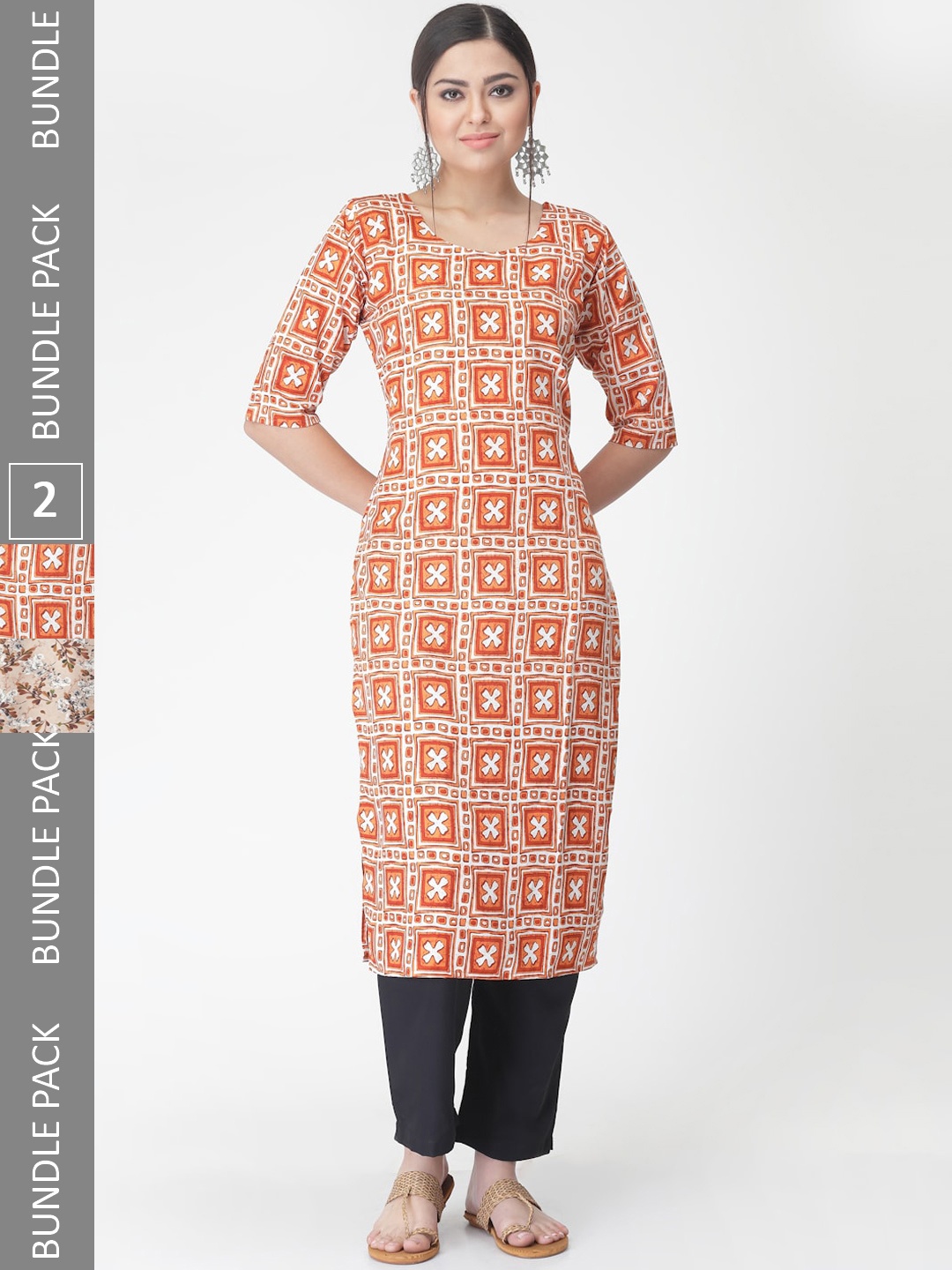 

7Threads Pack Of 2 Printed Kurta with Trousers, Orange