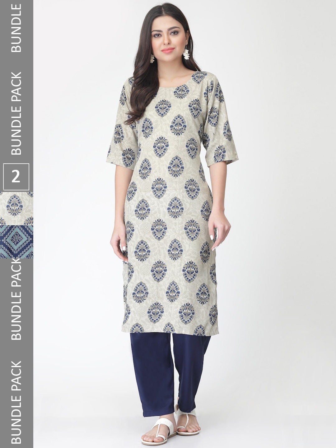 

7Threads Pack Of 2 Printed Straight Kurta with Trousers, Blue