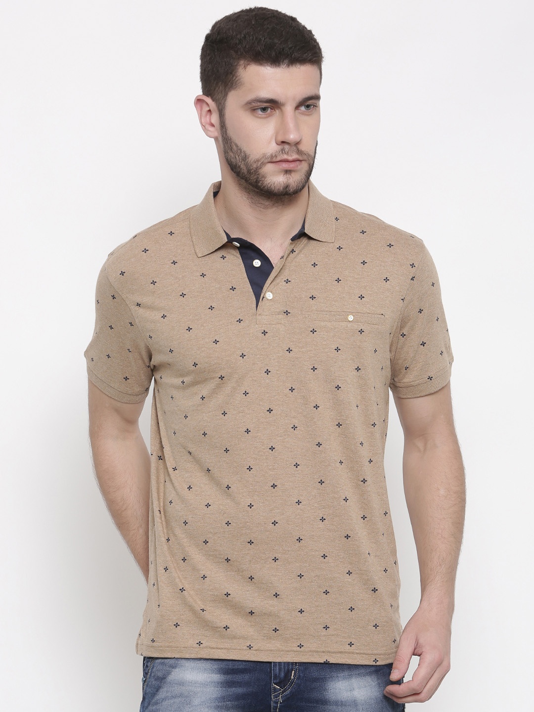 

Allen Solly Men Beige Printed Polo Collar T-shirt