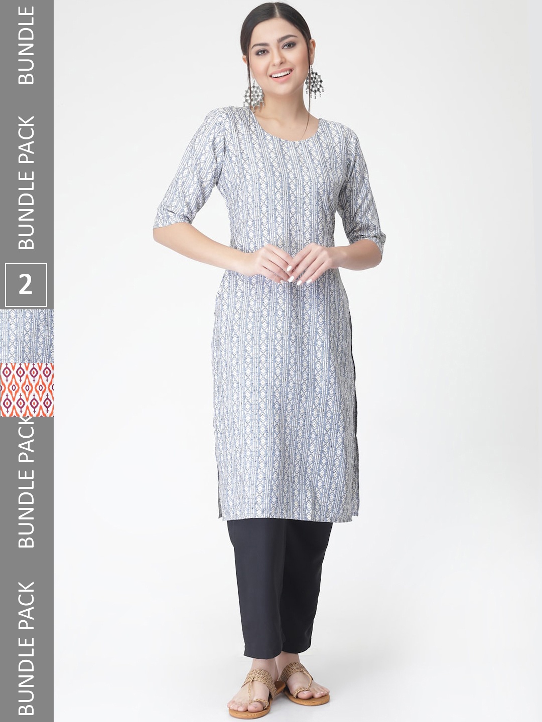 

7Threads Pack Of 2 Ethnic Motif Printed Kurta With Trousers, White
