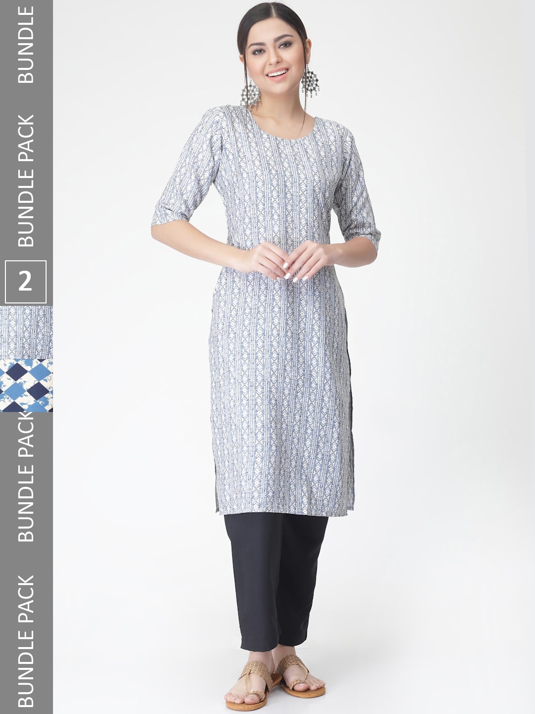 

7Threads Pack Of 2 Printed Straight Kurta with Trousers, Blue