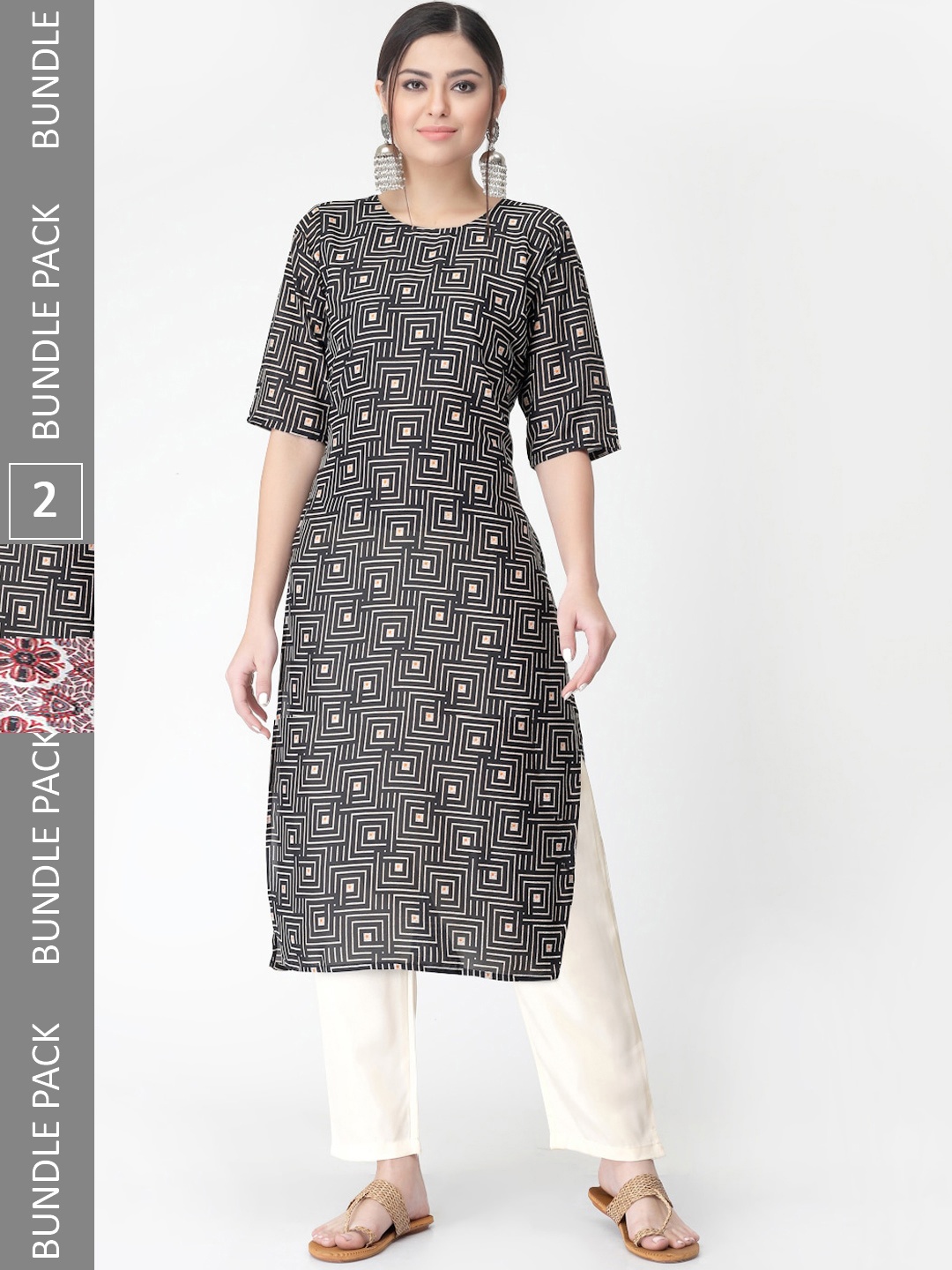 

7Threads A Selection of 2 Printed Regular Straight Kurta With Trousers, White