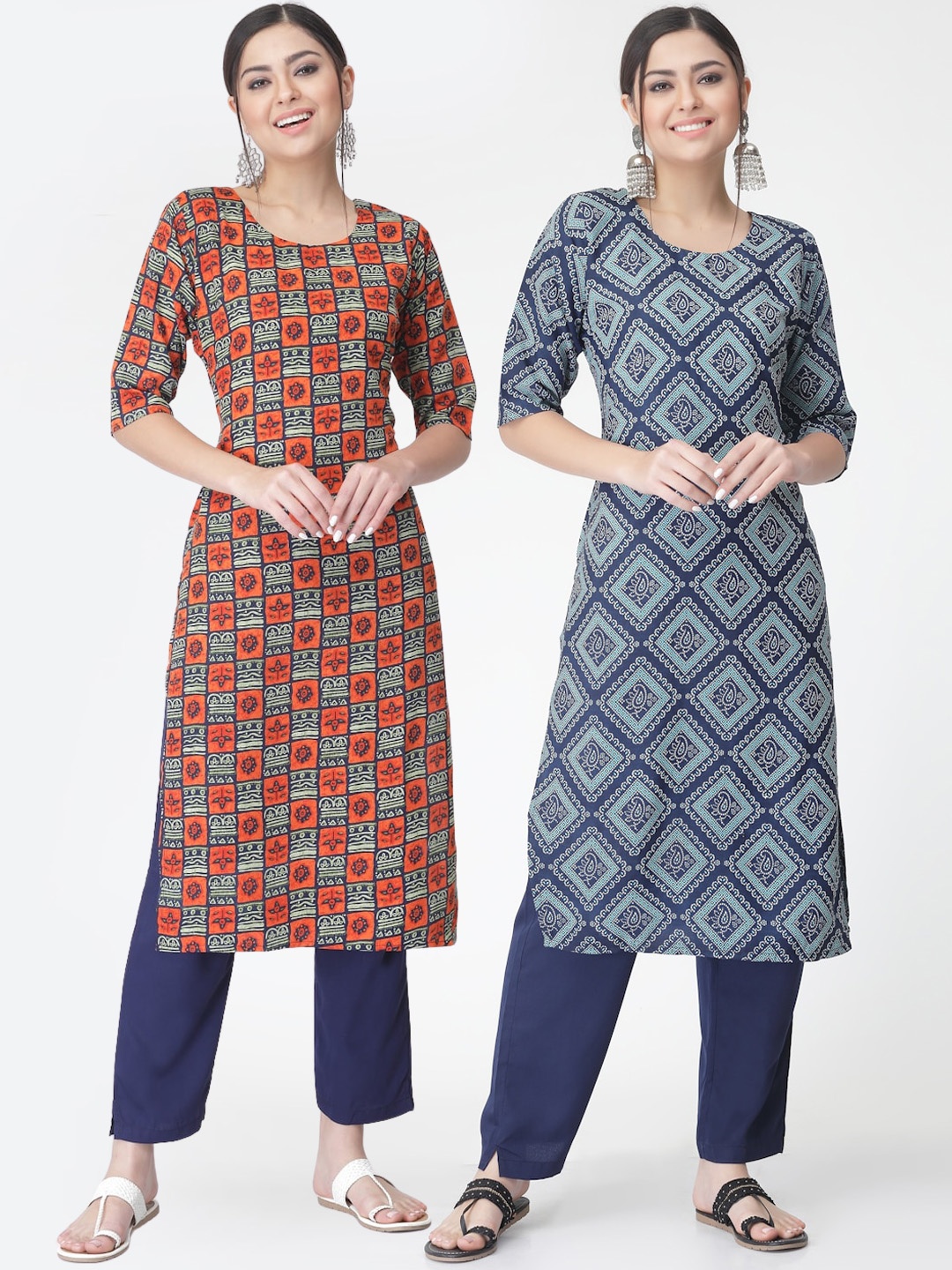 

7Threads Pack of 2 Ethnic Motifs Printed Regular Kurta with Trousers, Red