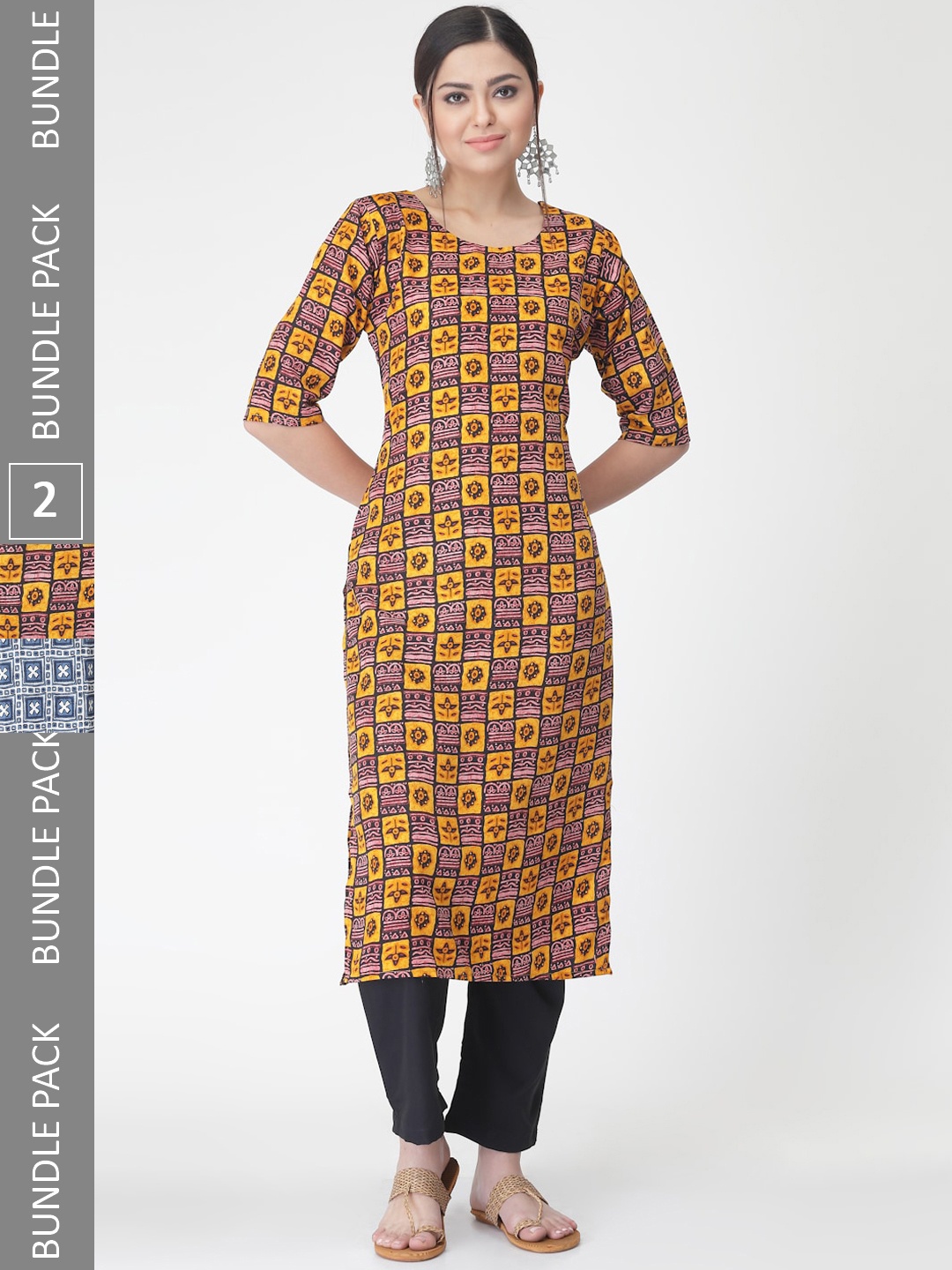 

7Threads A Selection of 2 Printed Regular Straight Kurta With Trousers, Blue