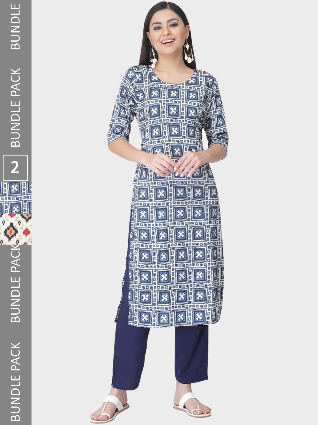 

7Threads A Selection Of 2 Printed Regular Straight Kurta With Trousers, White