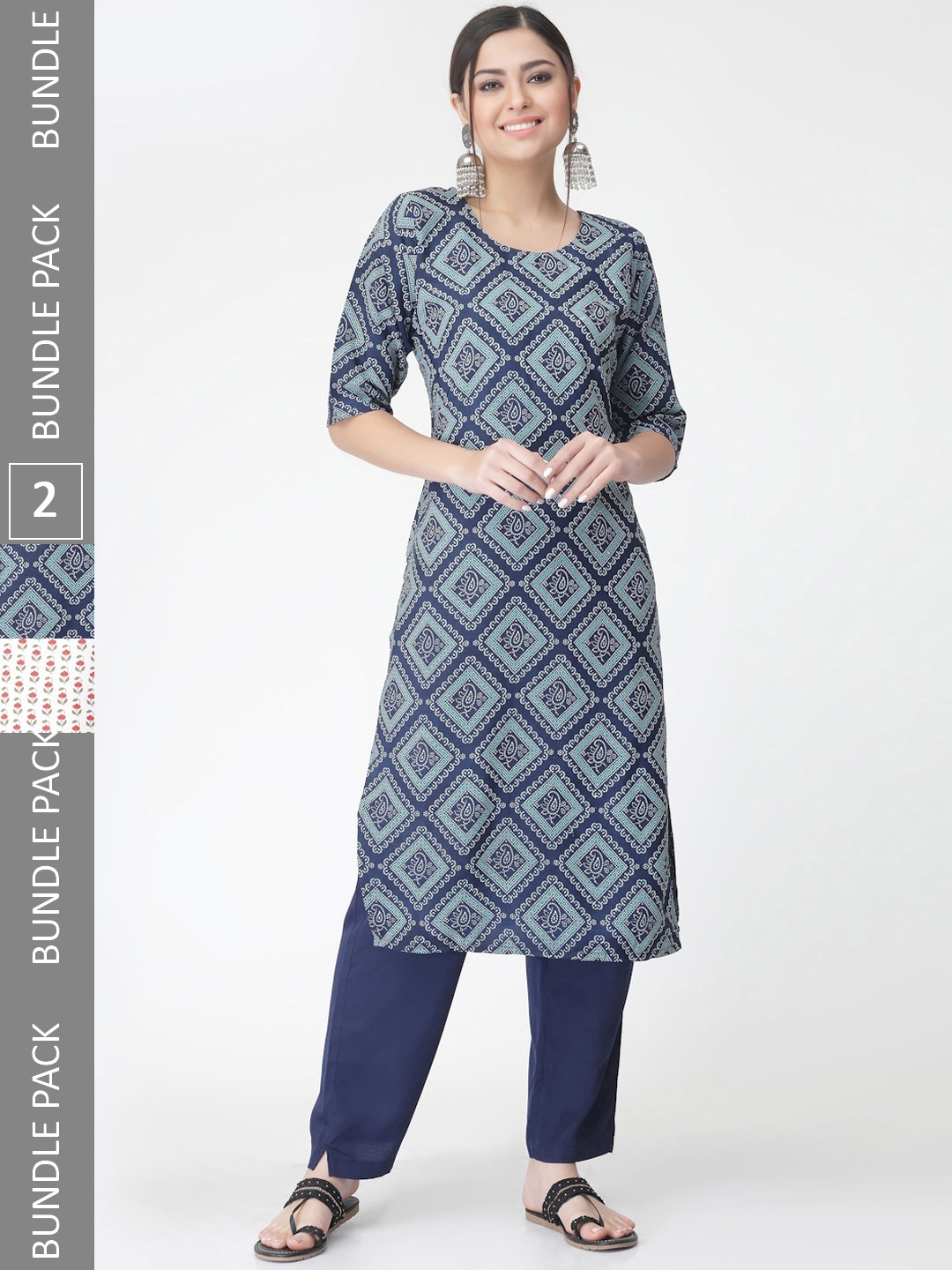 

7Threads Pack Of 2 Printed Straight Kurta with Trousers, White