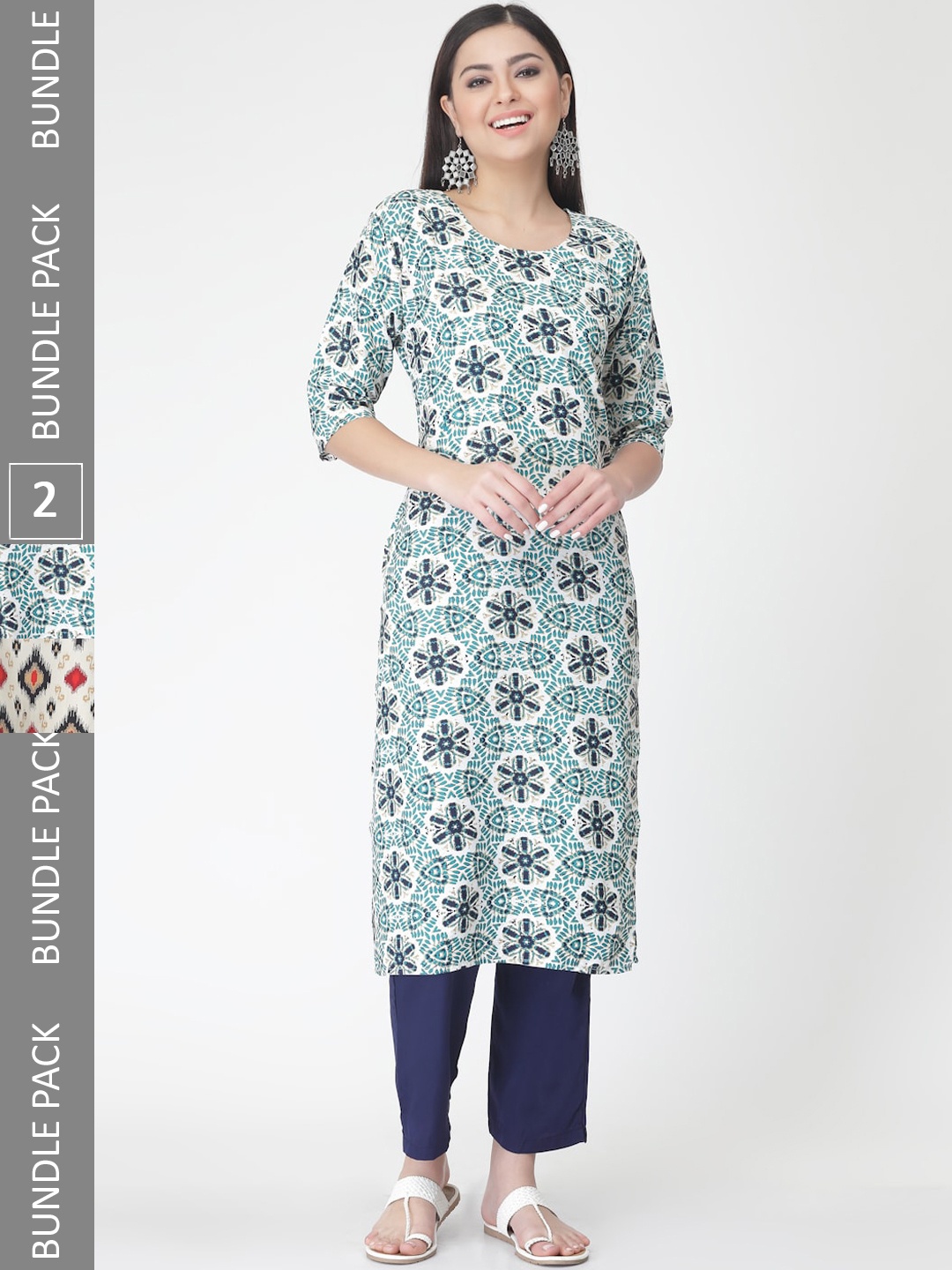 

7Threads Pack Of 2 Printed Straight Kurta with Trousers, Blue