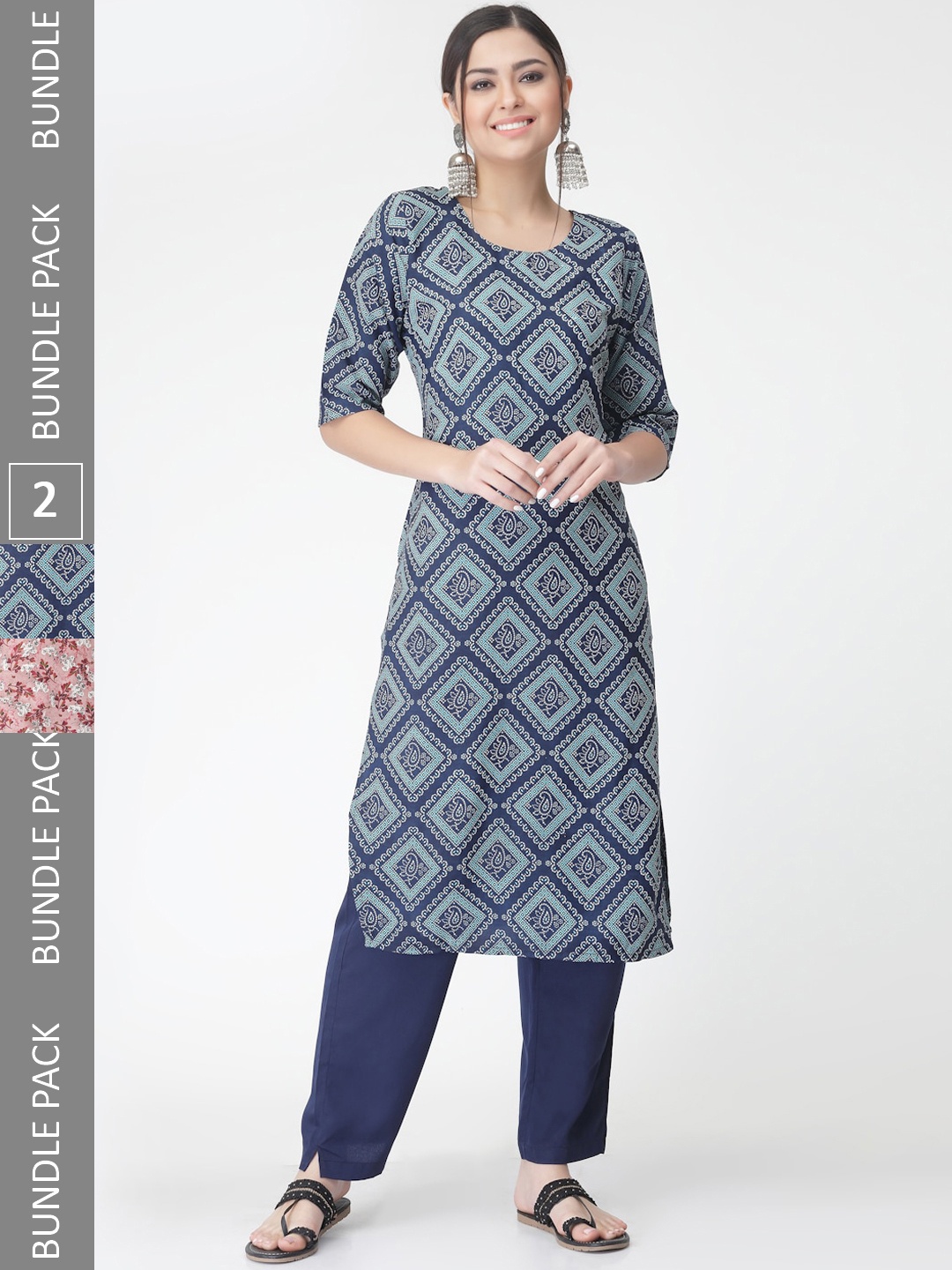 

7Threads Pack Of 2 Printed Straight Kurta with Trousers, Blue