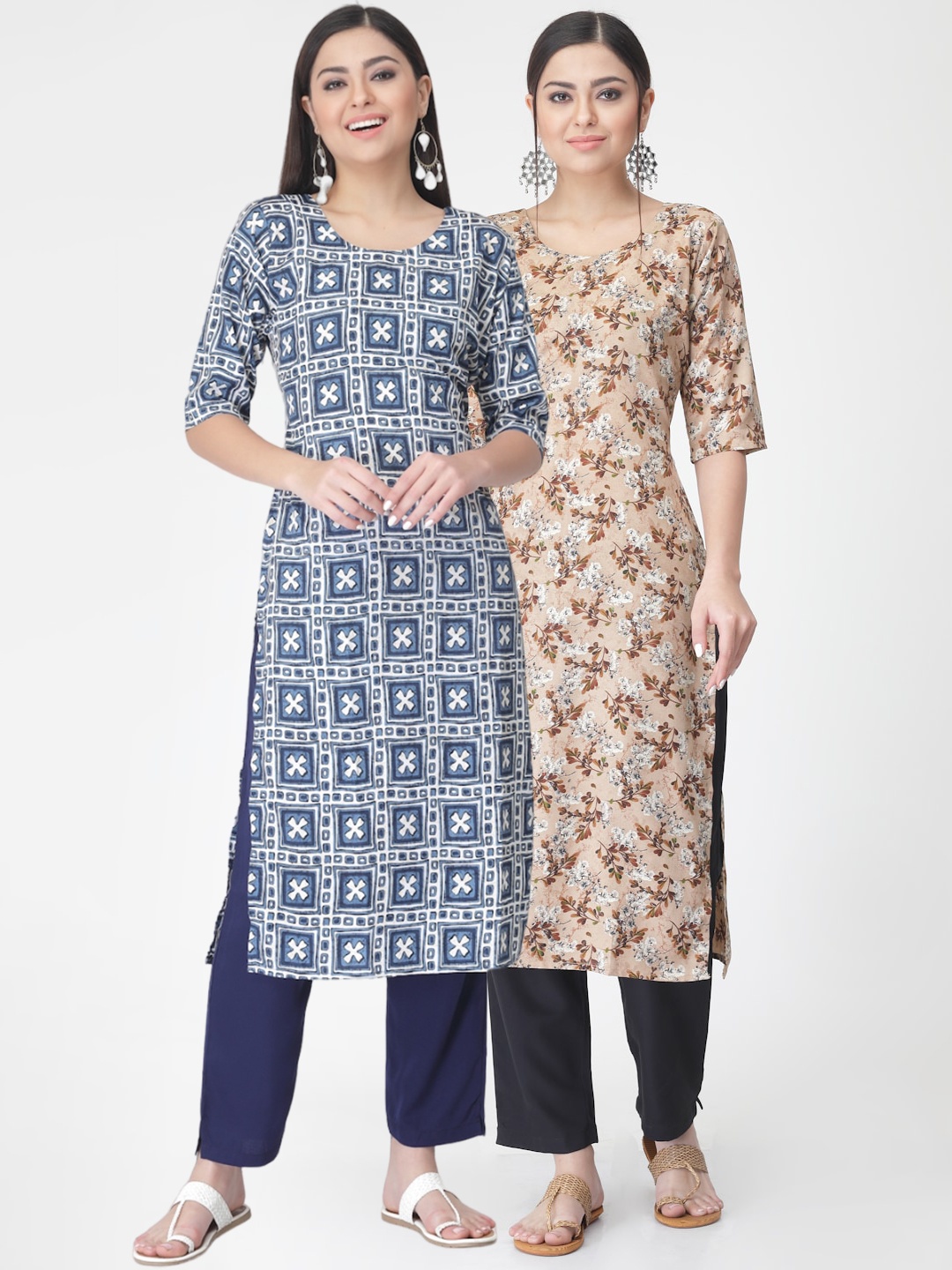 

7Threads Pack of 2 Floral Printed Regular Kurta with Trousers, Blue