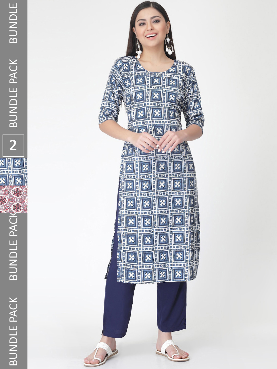 

7Threads Pack Of 2 Printed Kurta with Trousers, Navy blue
