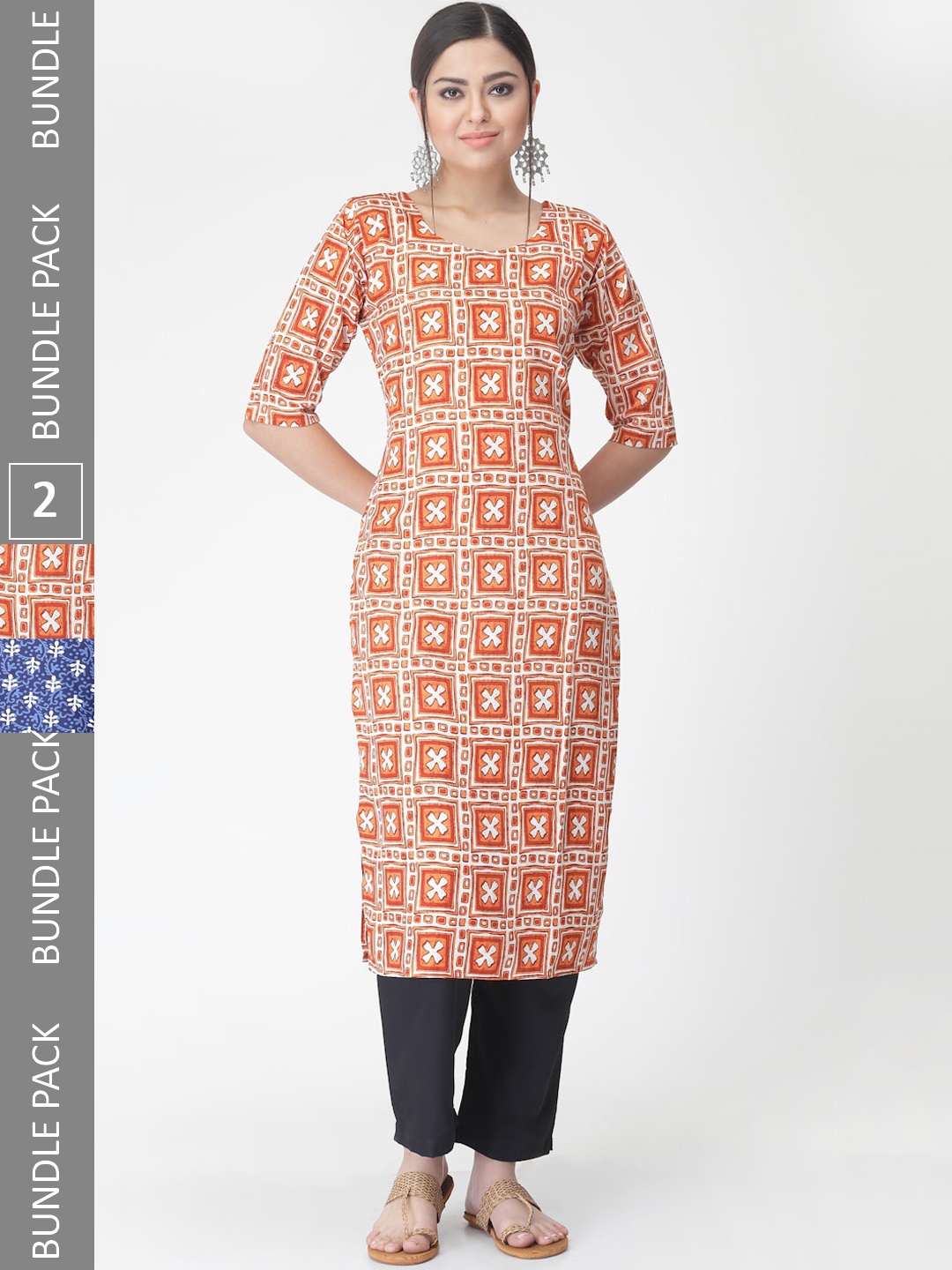 

7Threads Pack Of 2 Ethnic Motif Printed Kurta With Trousers, Orange