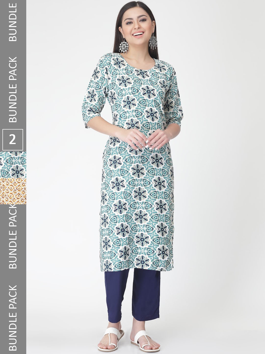 

7Threads Pack Of 2 Ethnic Motif Printed Kurta With Trousers, White