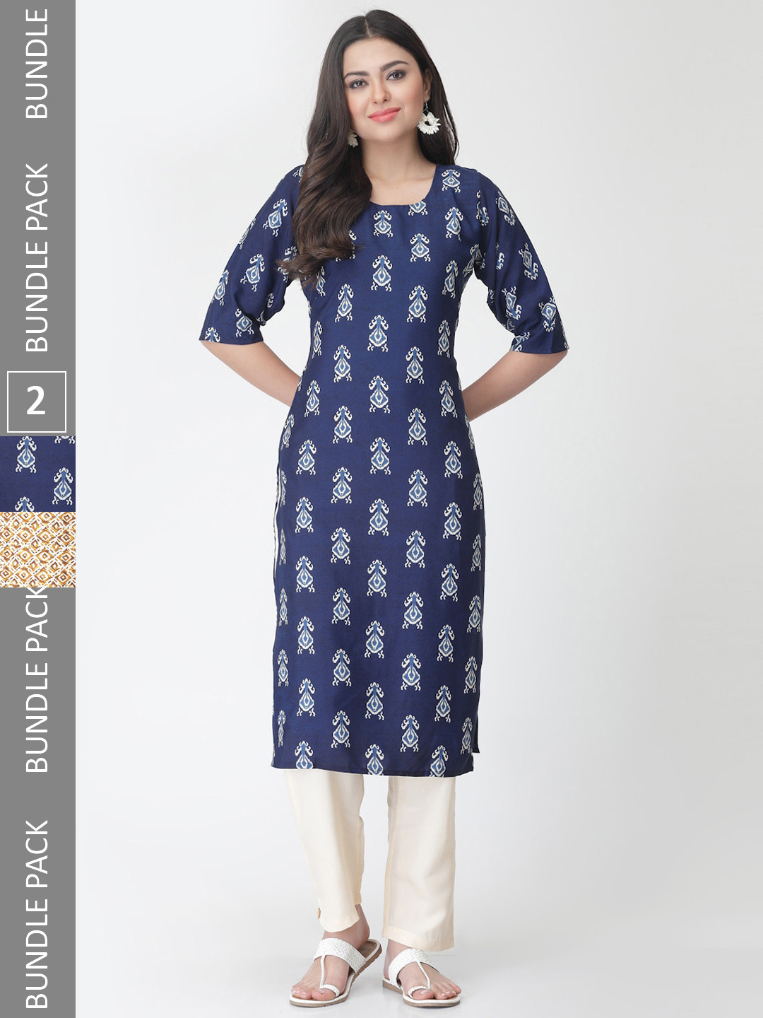 

7Threads Pack Of 2 Printed Straight Kurta with Trousers, Navy blue