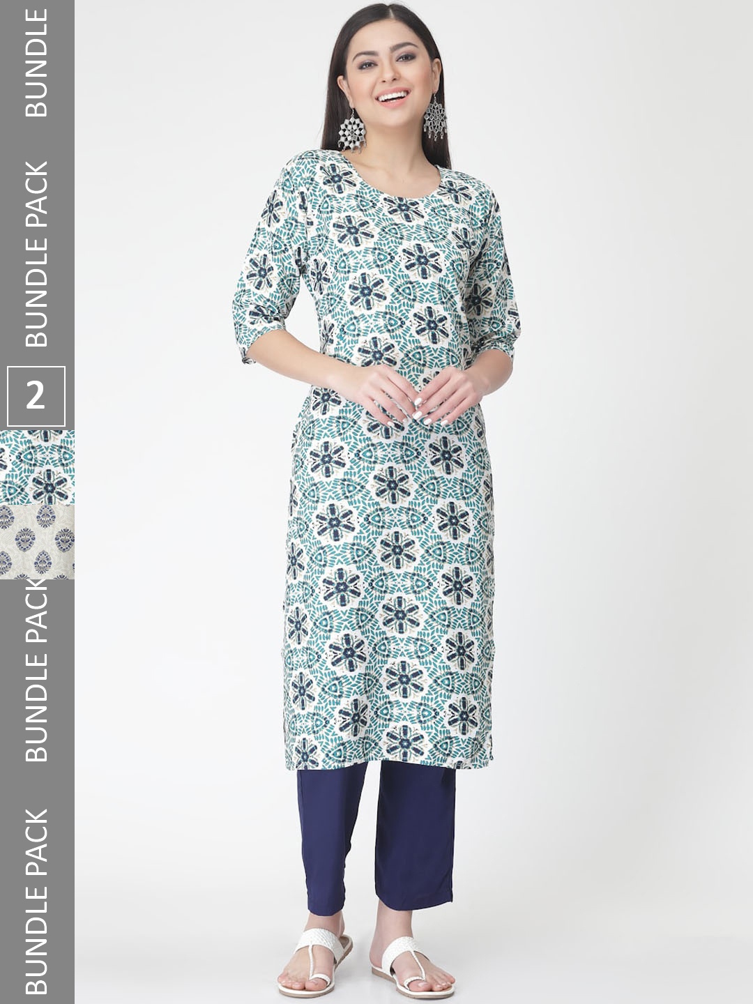 

7Threads A Selection of 2 Printed Regular Straight Kurta With Trousers, Blue