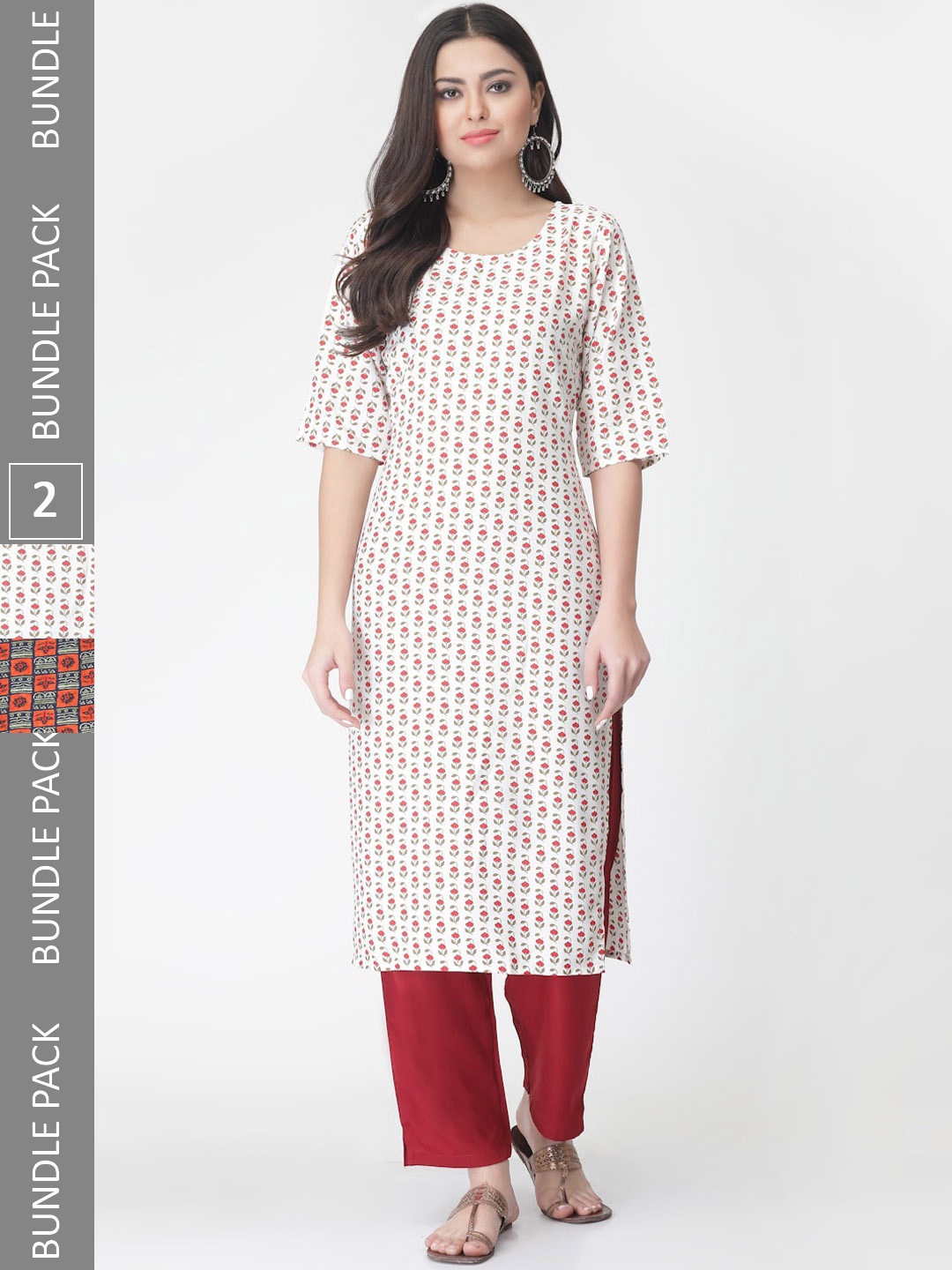 

7Threads A Selection of 2 Printed Regular Straight Kurta With Trousers, White