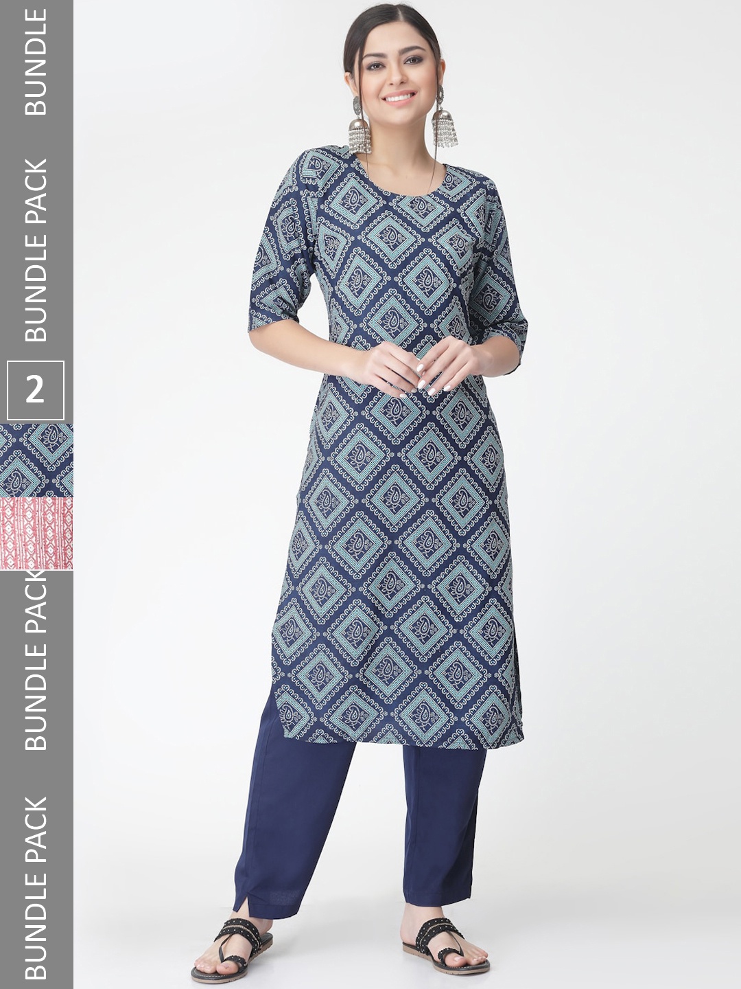 

7Threads A Selection Of 2 Floral Printed Regular Straight Kurta With Trousers, Blue