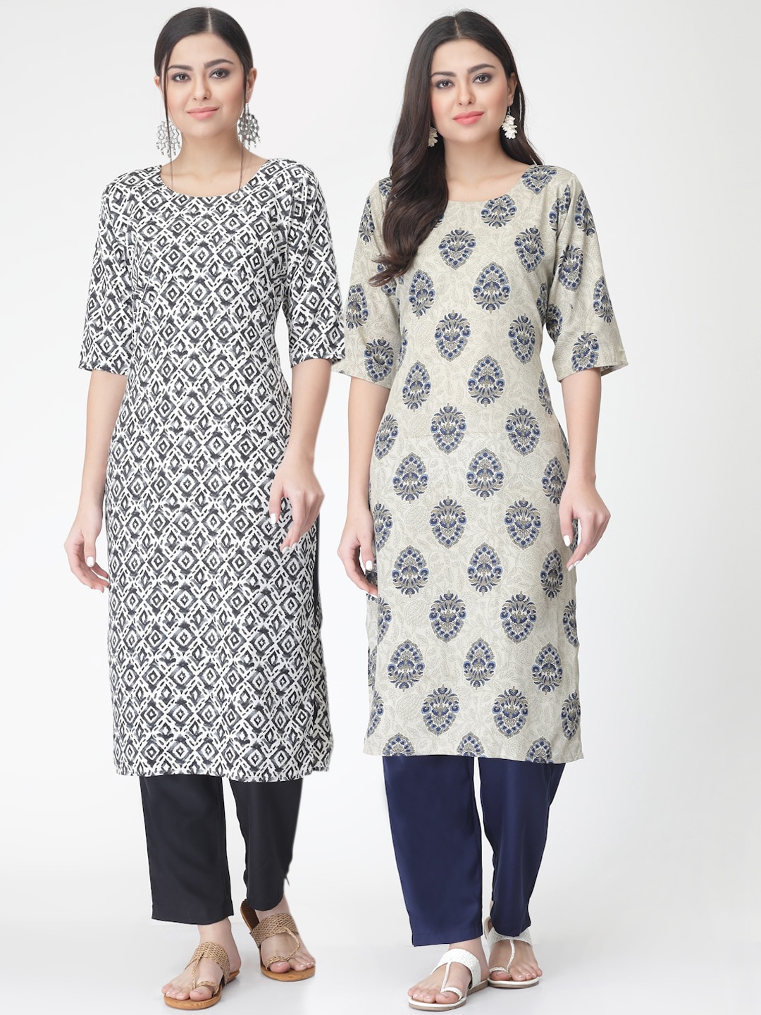 

7Threads Pack of 2 Ethnic Motifs Printed Regular Kurta with Trousers, Blue