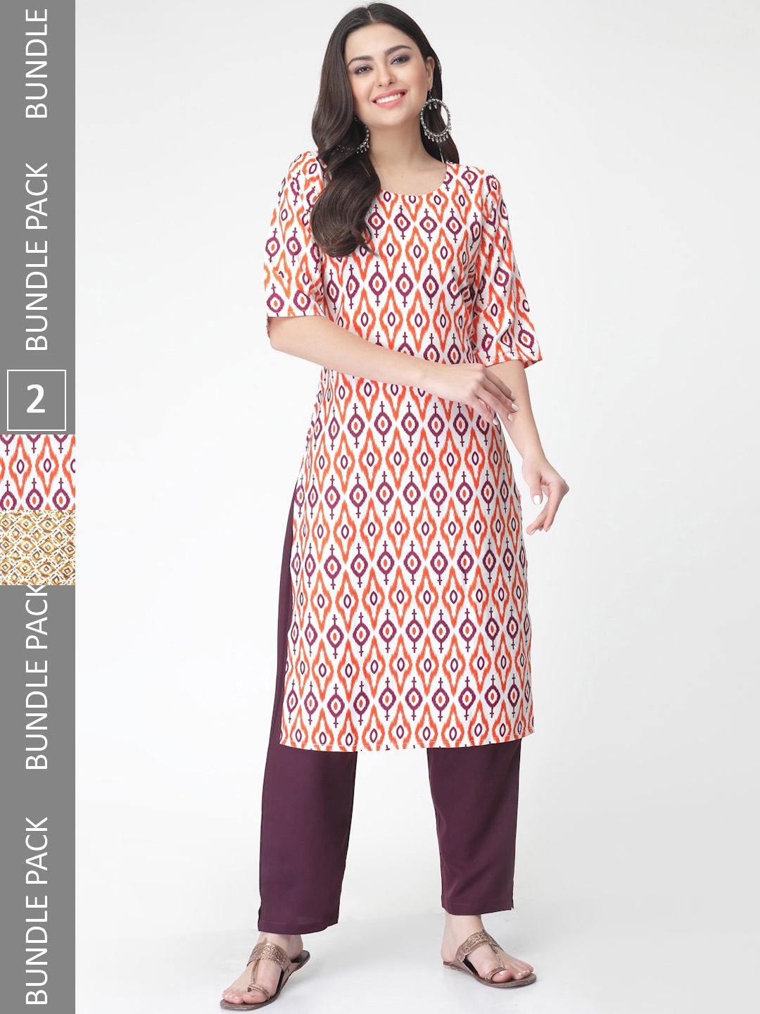 

7Threads Pack Of 2 Printed Straight Kurta with Trousers, White