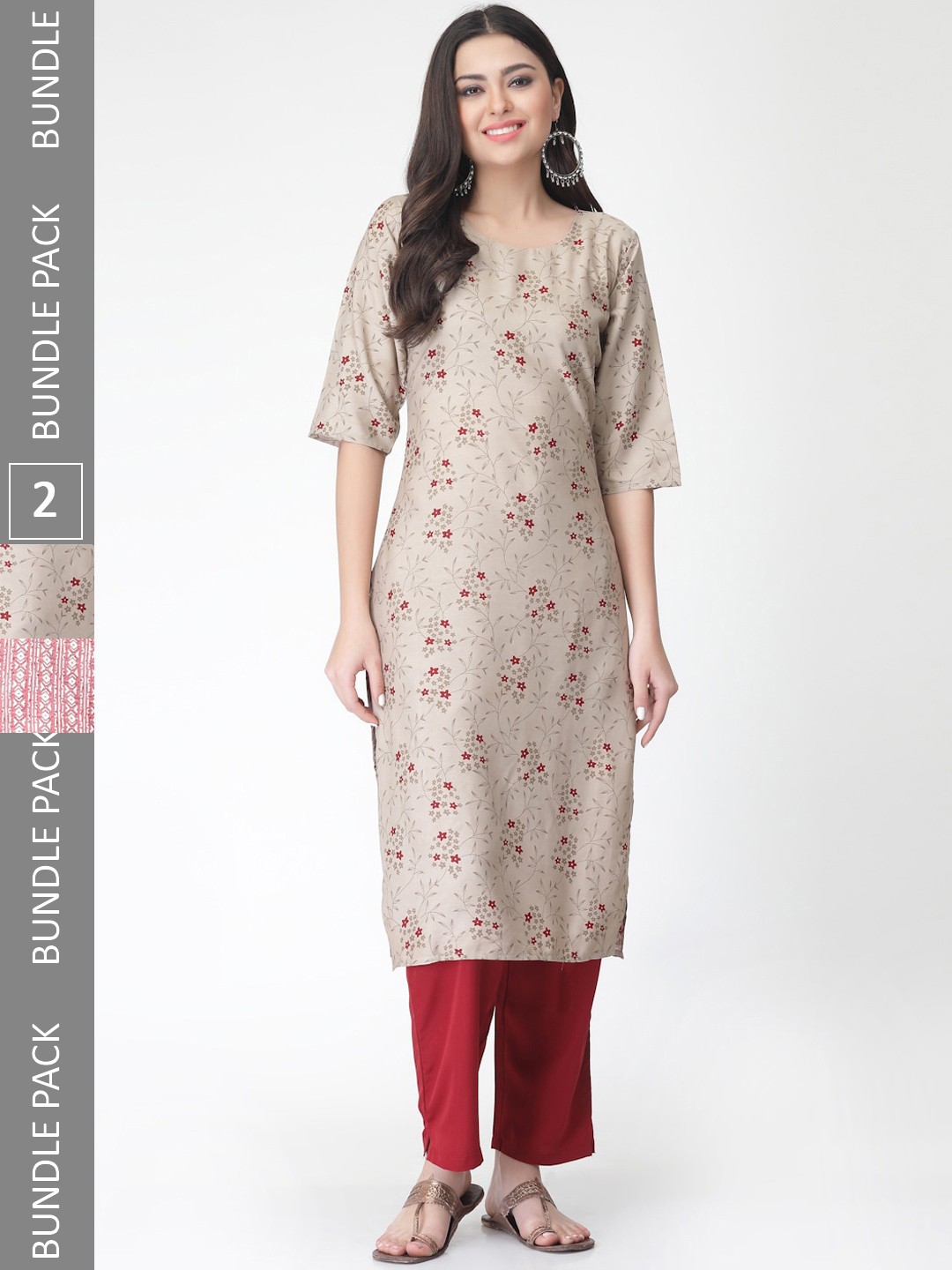 

7Threads Pack Of 2 Printed Straight Kurta with Trousers, Pink