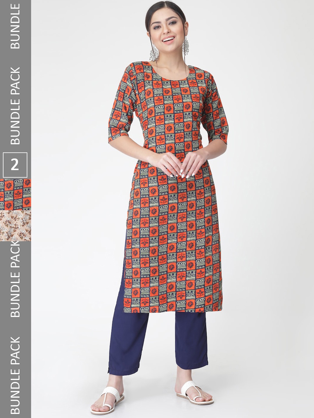 

7Threads A Selection Of 2 Floral Printed Regular Straight Kurta With Trousers, Black