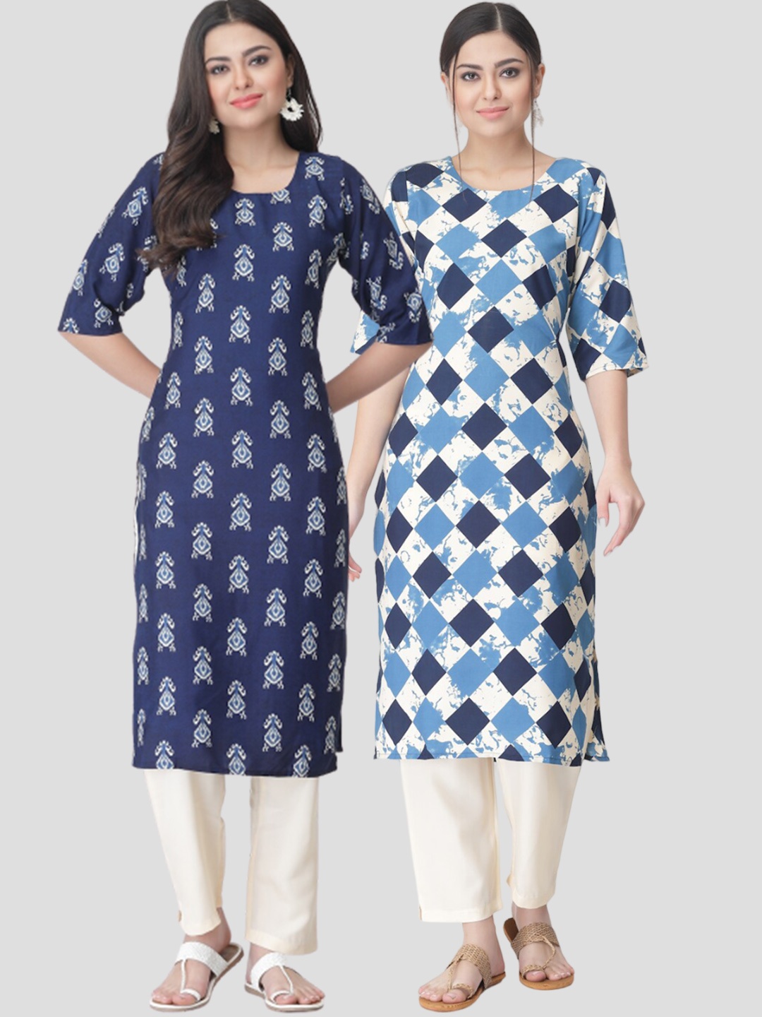 

7Threads Pack of 2 Ethnic Motifs Printed Regular Kurta with Trousers, Blue