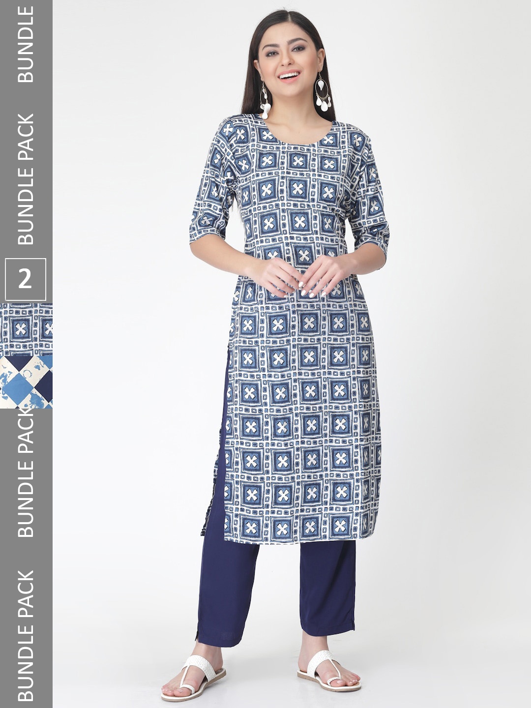 

7Threads Pack Of 2 Printed Straight Kurta with Trousers, Blue