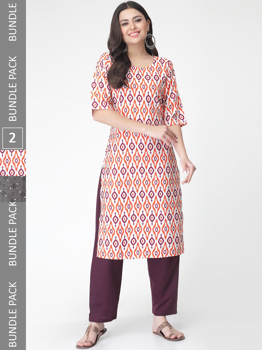

7Threads Pack Of 2 Printed Straight Kurta with Trousers, White