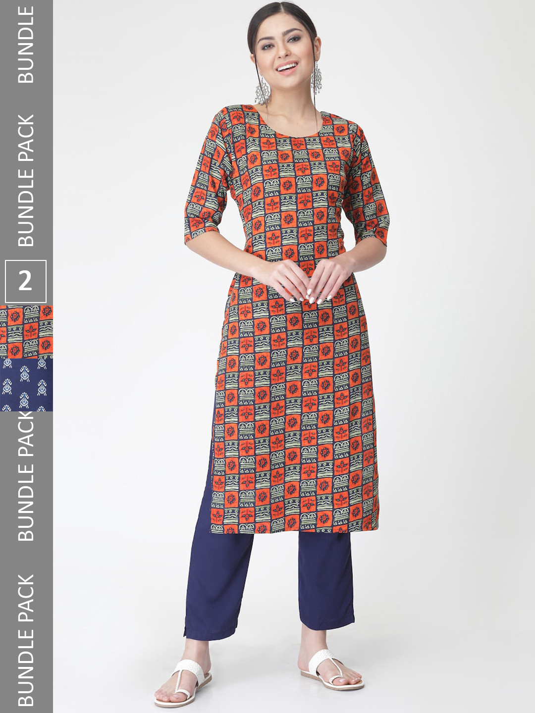 

7Threads Pack Of 2 Printed Kurta with Trousers, Navy blue