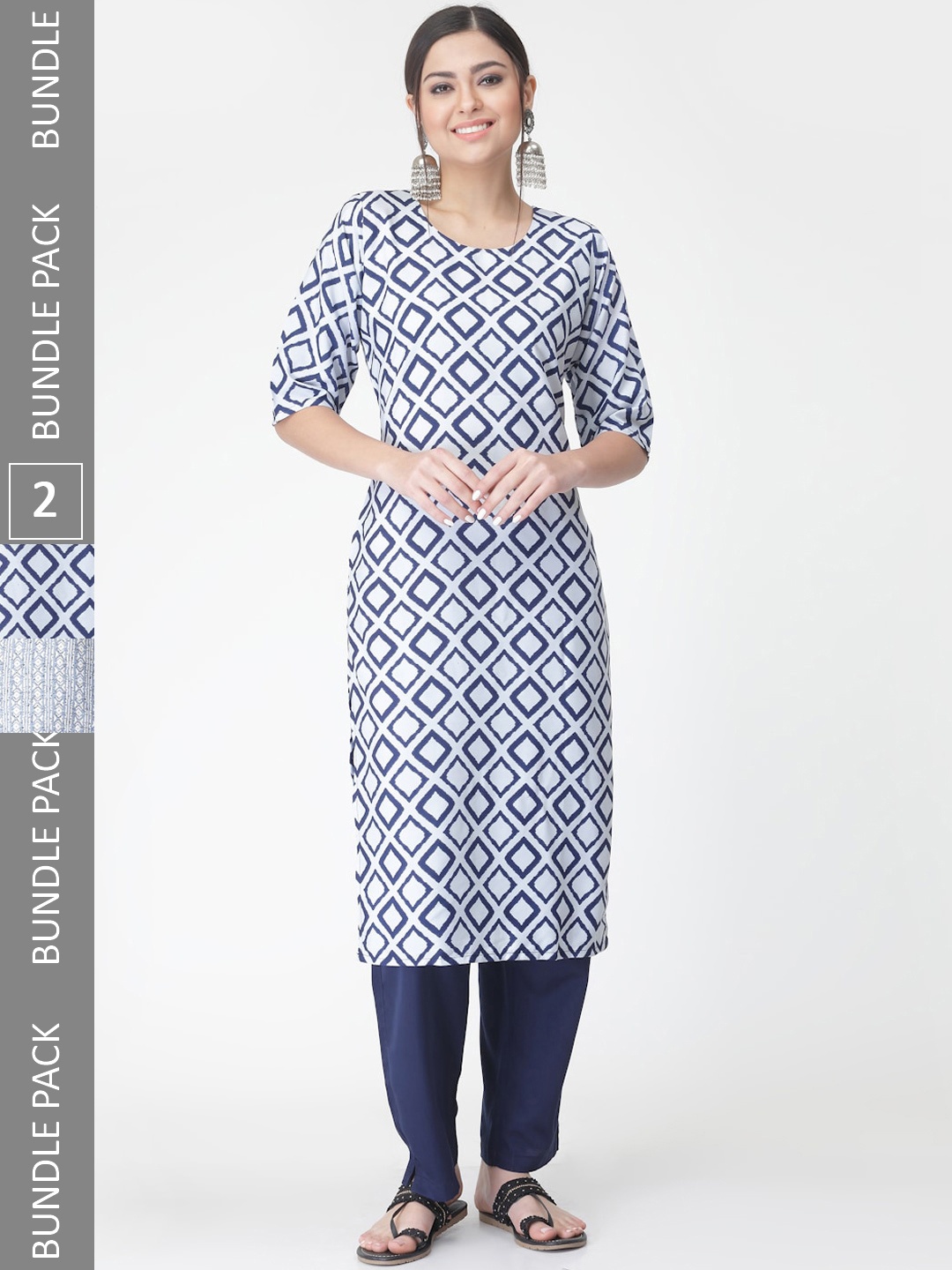 

7Threads Pack Of 2 Printed Straight Kurta with Trousers, Blue